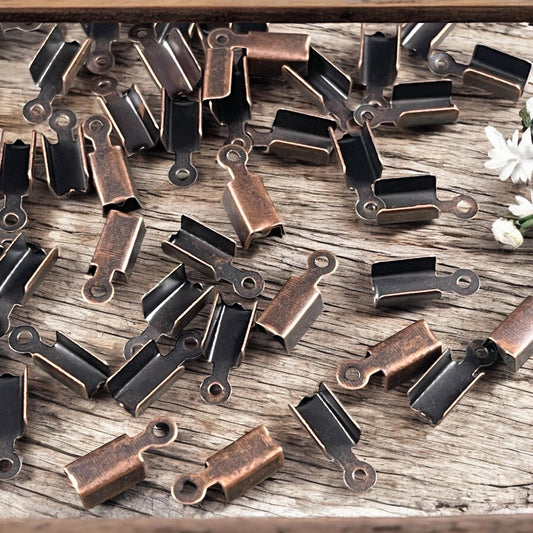 Antiqued Copper Cord Ends, Finishing Ends with Loop, Flat Folding Crimp for Leather or Cord (ZX999-R) * Qty. 200
