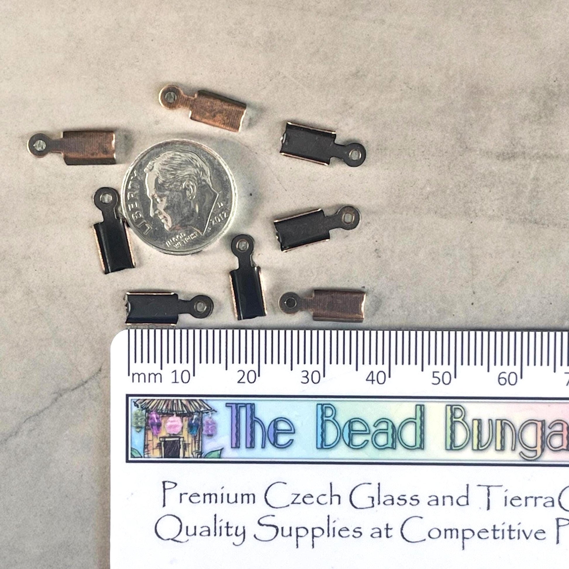 Antiqued Copper Cord Ends, Finishing Ends with Loop, Flat Folding Crimp for Leather or Cord (ZX999-R) * Qty. 200