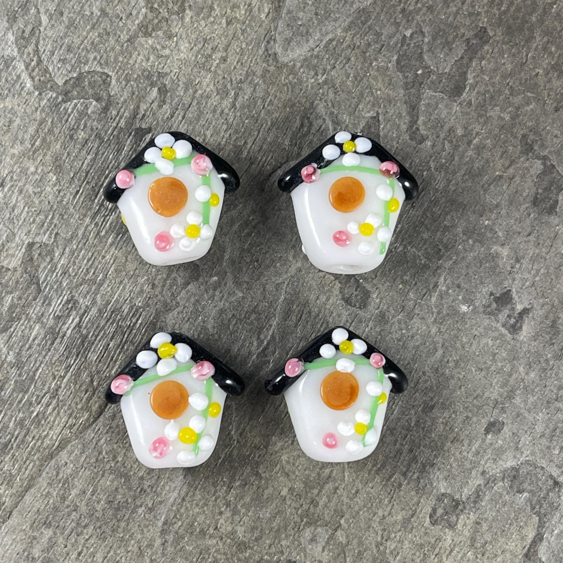 Birdhouse Beads, Unique Lampwork Beads, Birdhouse Shaped Glass Beads, 16mmx19mm Bird house Beads, Select by color - Sold Individually