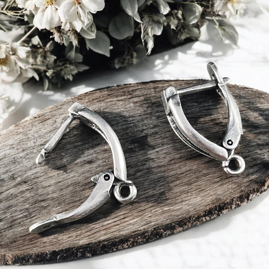 Locking Lever Back Ear Wires, Antiqued Silver Plated Brass (PF/828-77) * Qty. 4