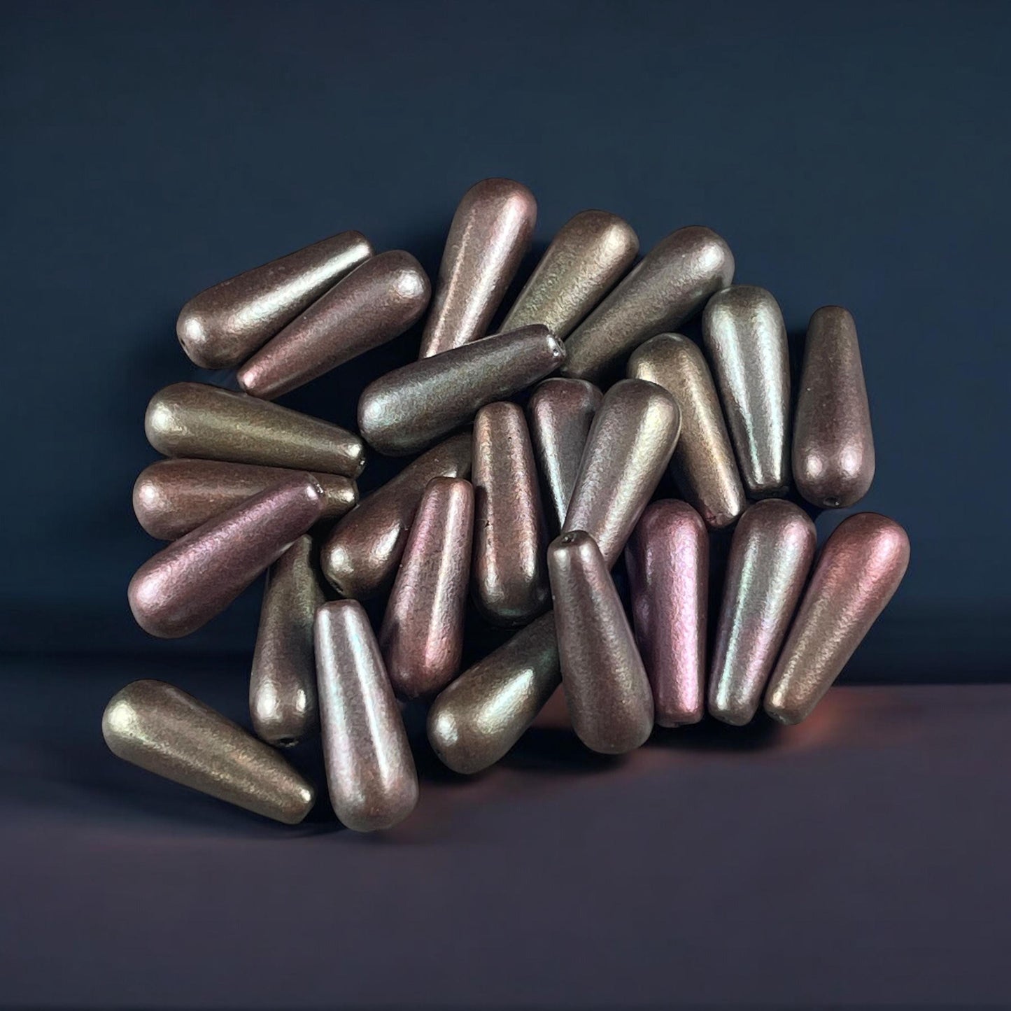 Czech Glass Beads - Elongated Tear Drops, Slate Gray Satin Matte Finish, 15x6mm Tapered Drops (DRO/N-0432S) * Qty. 14
