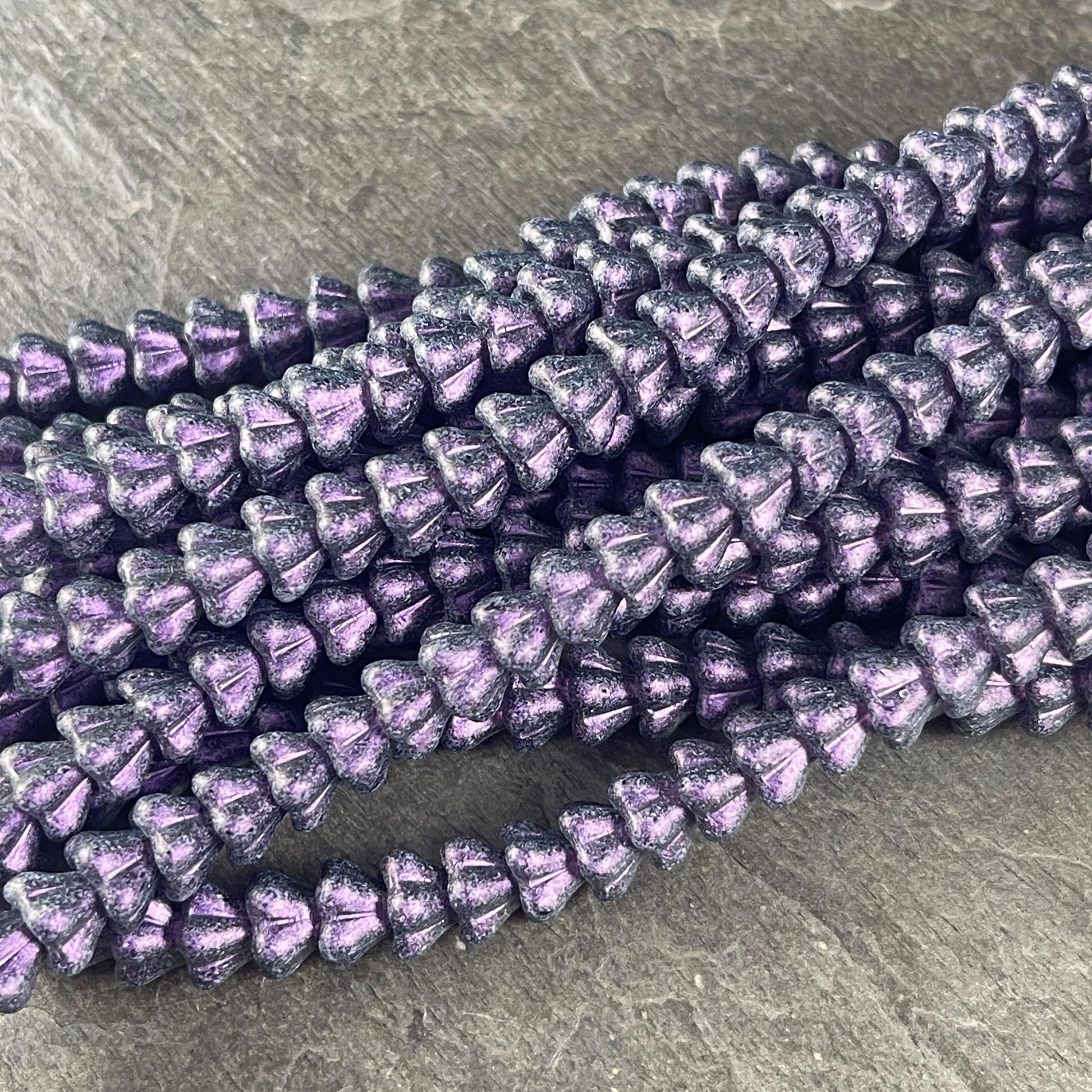 Czech Glass Beads - 8x6mm Purple Bell Flower, Opaque Tanzanite with Rose Shimmer Finish (BF/SM-S16C2051) * Qty. 25