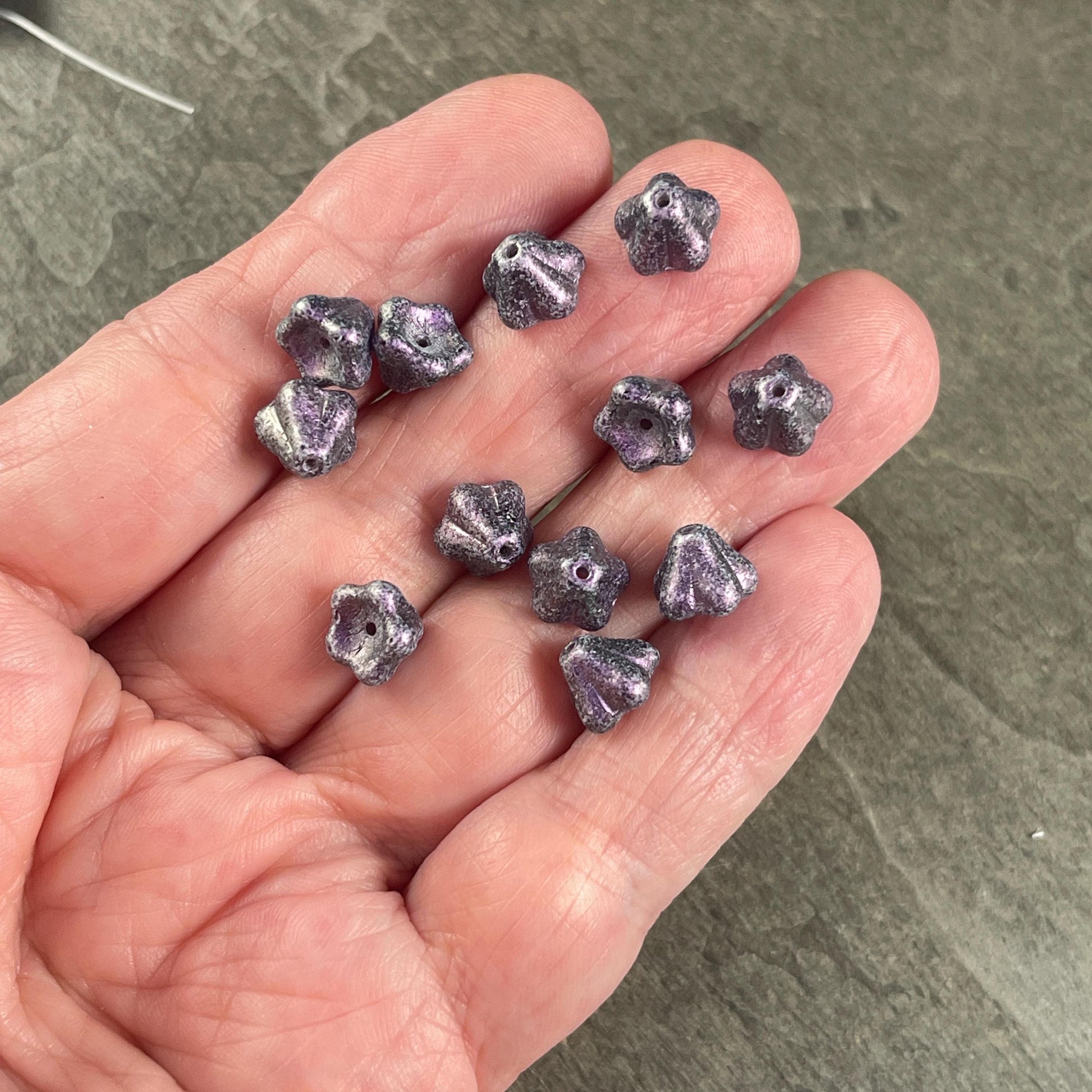 Czech Glass Beads - 8x6mm Purple Bell Flower, Opaque Tanzanite with Rose Shimmer Finish (BF/SM-S16C2051) * Qty. 25