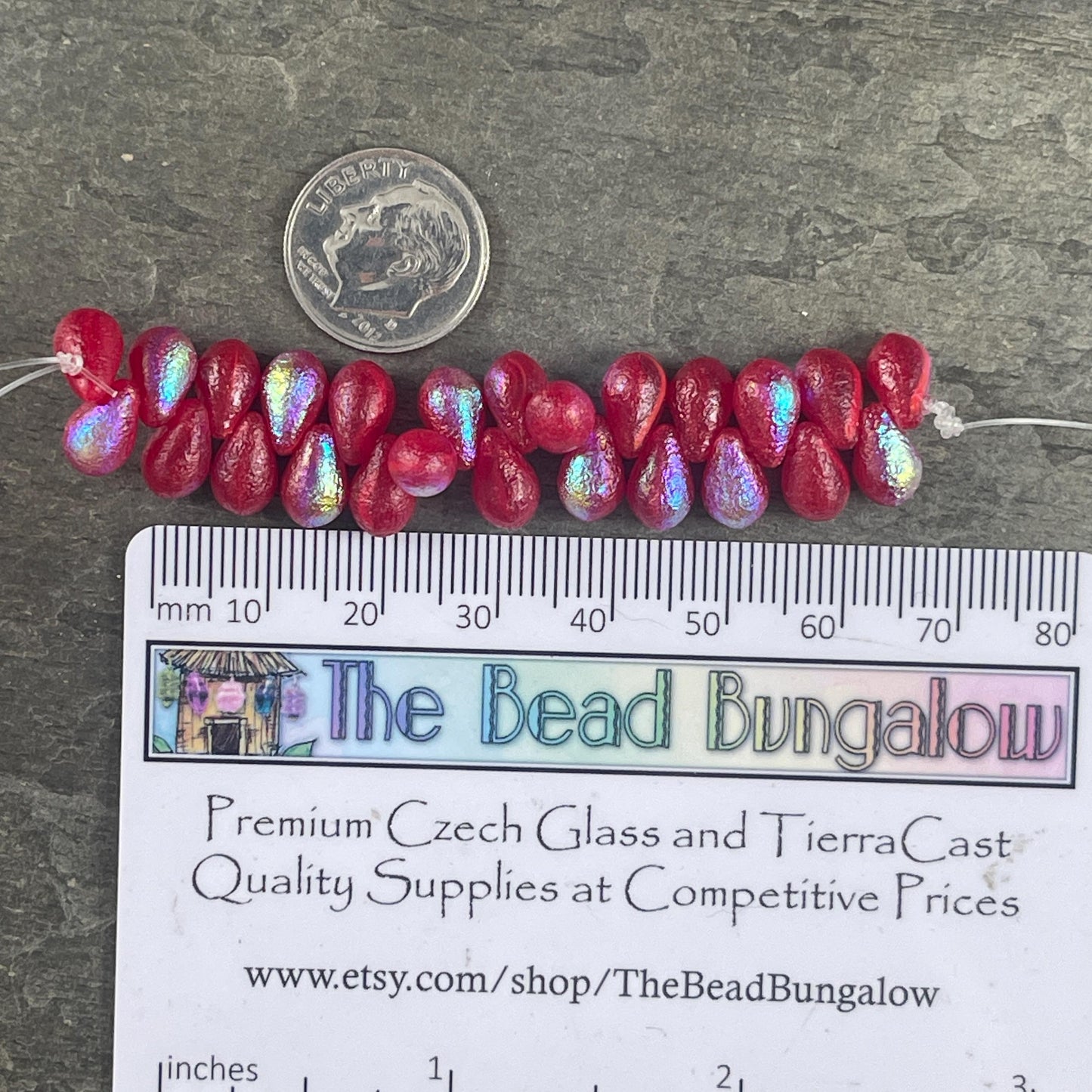 Czech Glass Beads - Scarlet Red Briolette Tear Drop Beads, Etched with AB Finish (BTD/69D) * Qty. 25