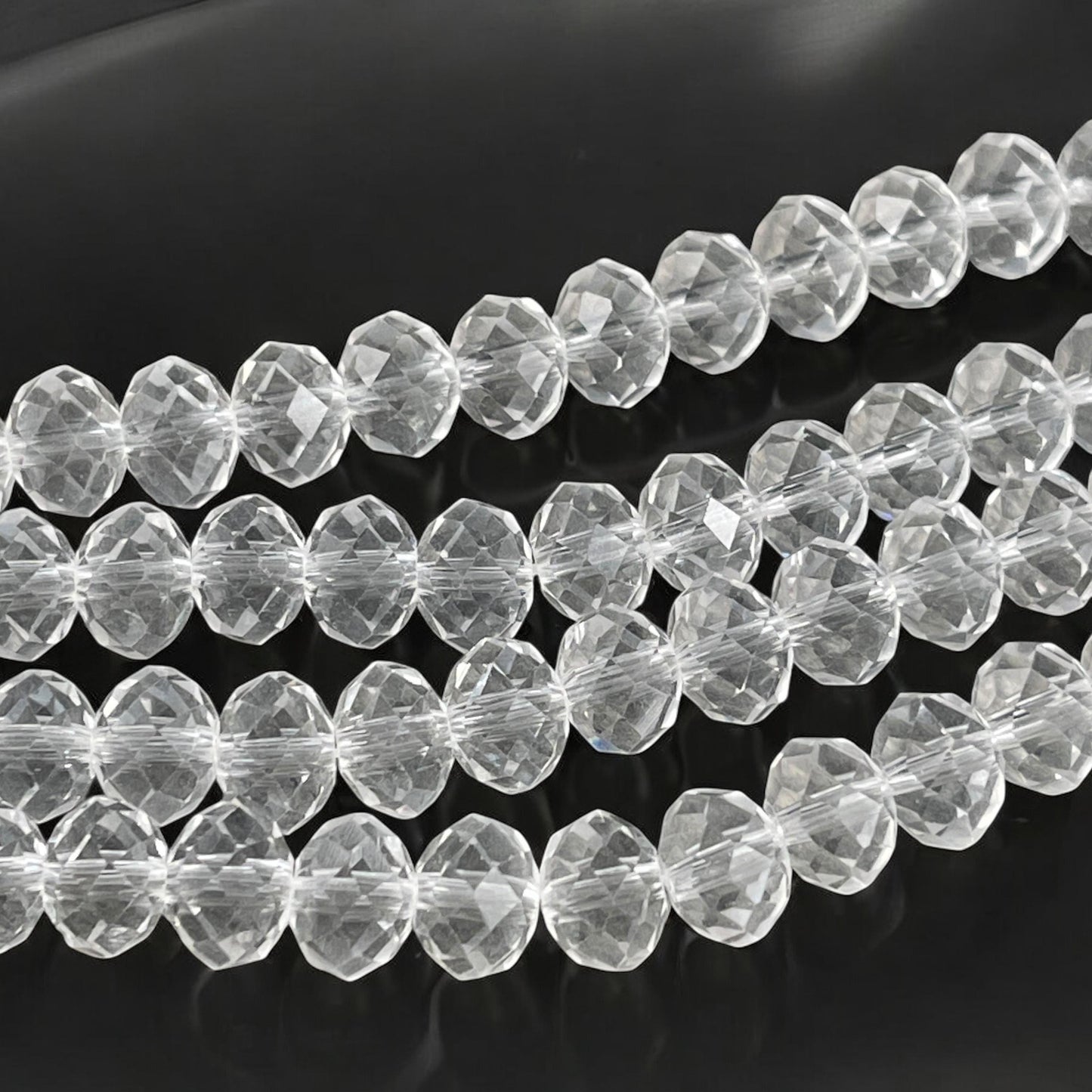 Faceted 8x6mm Rondelle, Crystal Clear Glass Beads, Diamond-like Glass Rondelles (Clear-8) * 36 Beads