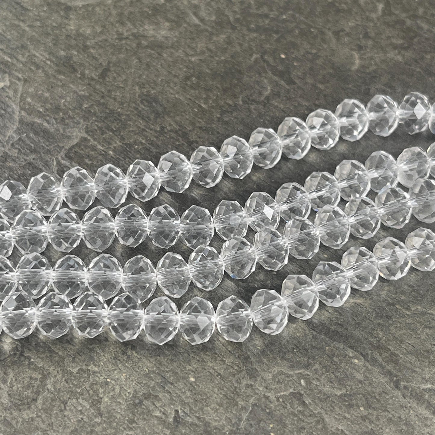 Faceted 8x6mm Rondelle, Crystal Clear Glass Beads, Diamond-like Glass Rondelles (Clear-8) * 36 Beads