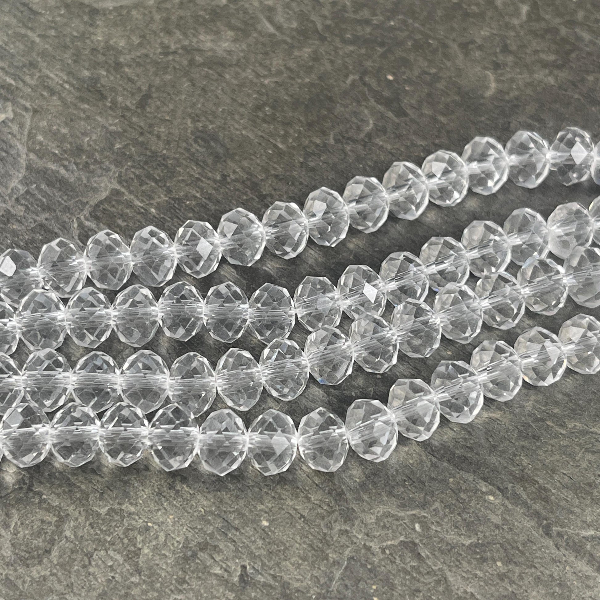 Faceted 8x6mm Rondelle, Crystal Clear Glass Beads, Diamond-like Glass Rondelles (Clear-8) * 36 Beads