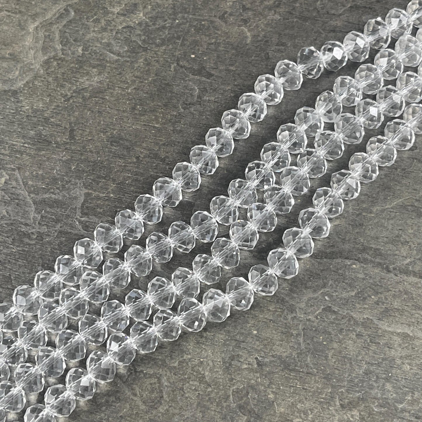 Faceted 8x6mm Rondelle, Crystal Clear Glass Beads, Diamond-like Glass Rondelles (Clear-8) * 36 Beads