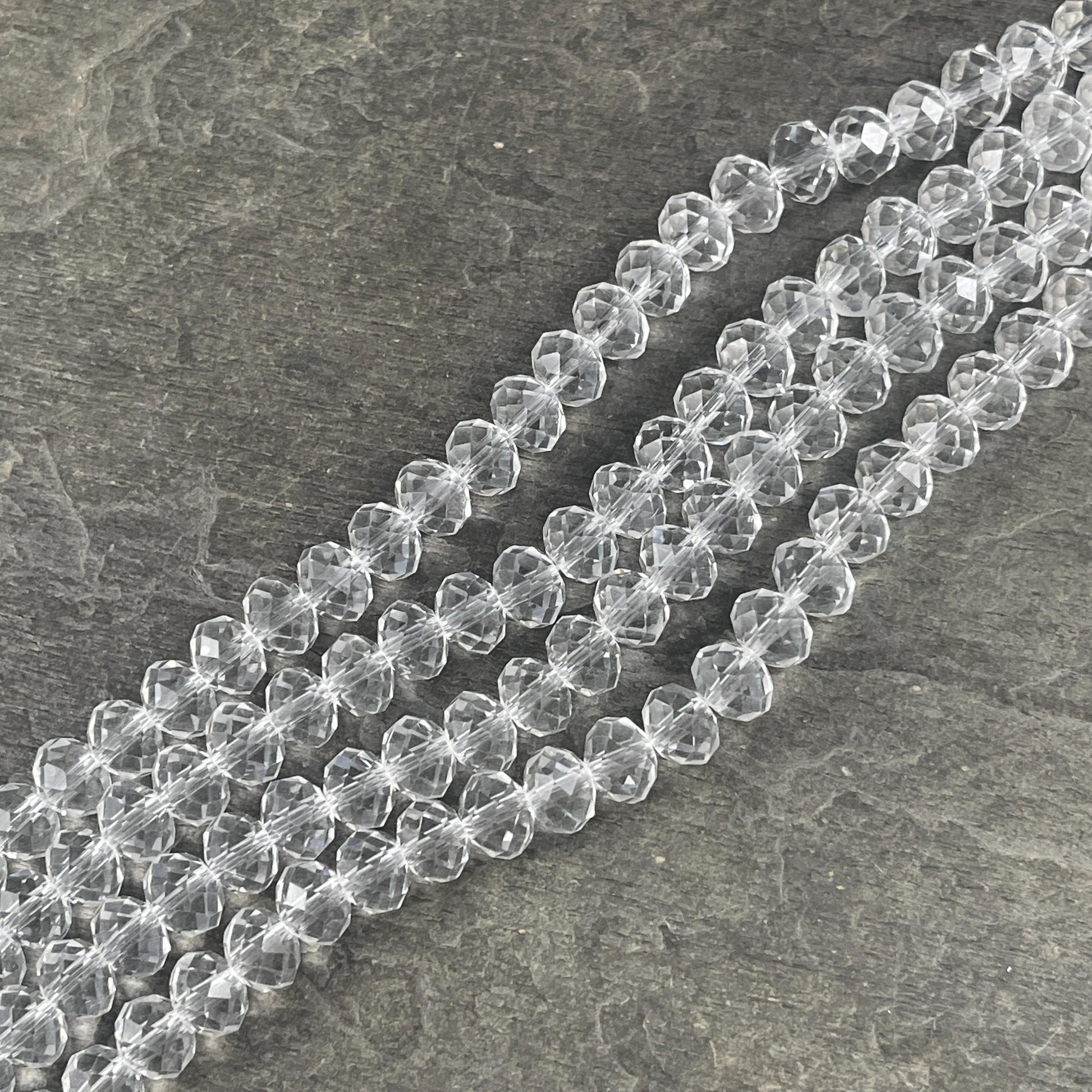 Faceted 8x6mm Rondelle, Crystal Clear Glass Beads, Diamond-like Glass Rondelles (Clear-8) * 36 Beads