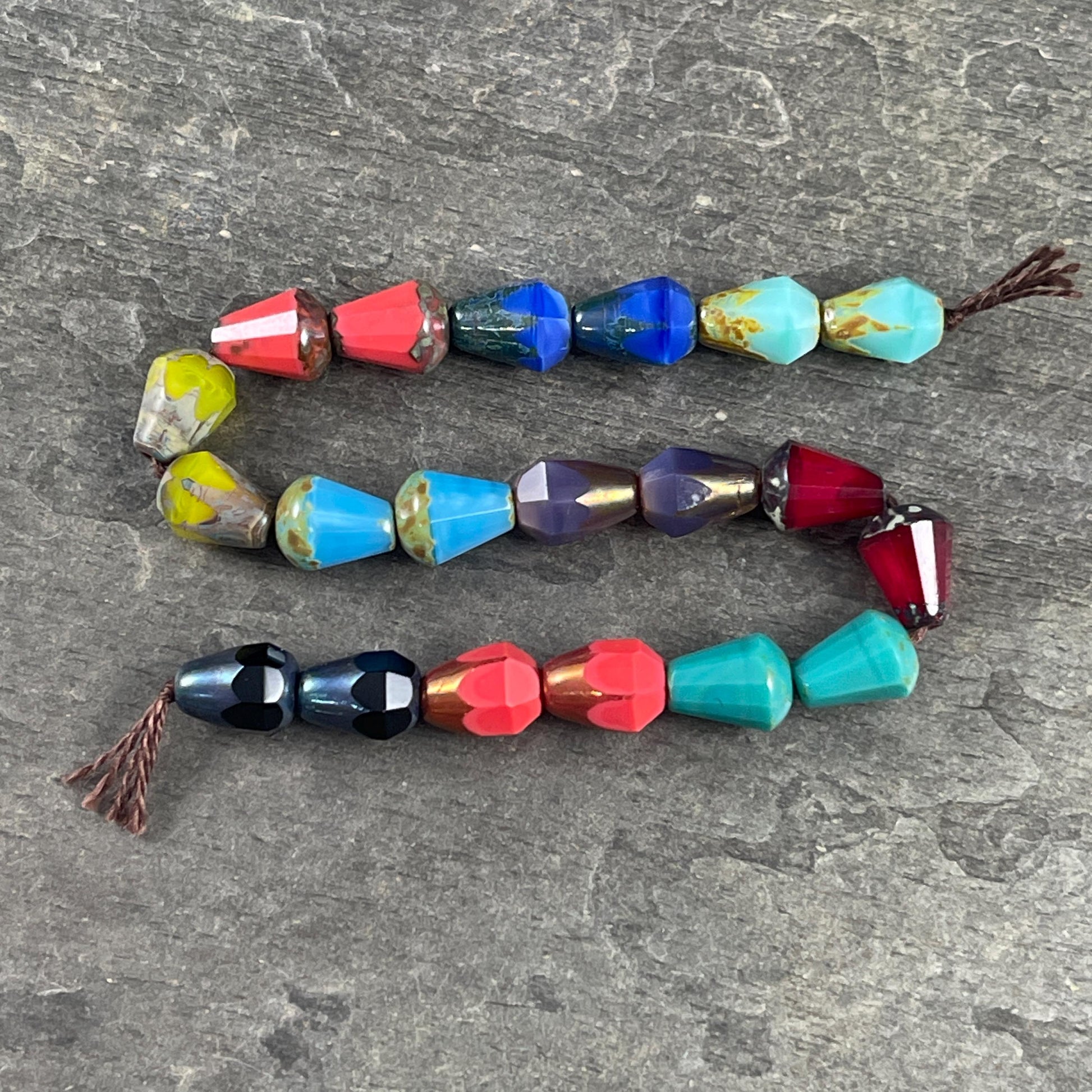 Czech Glass Beads, Colorful Mix of Faceted Teardrop Pairs, 8mm Glass Teardrop Assortment (BBEM/628.06) * Qty. 20