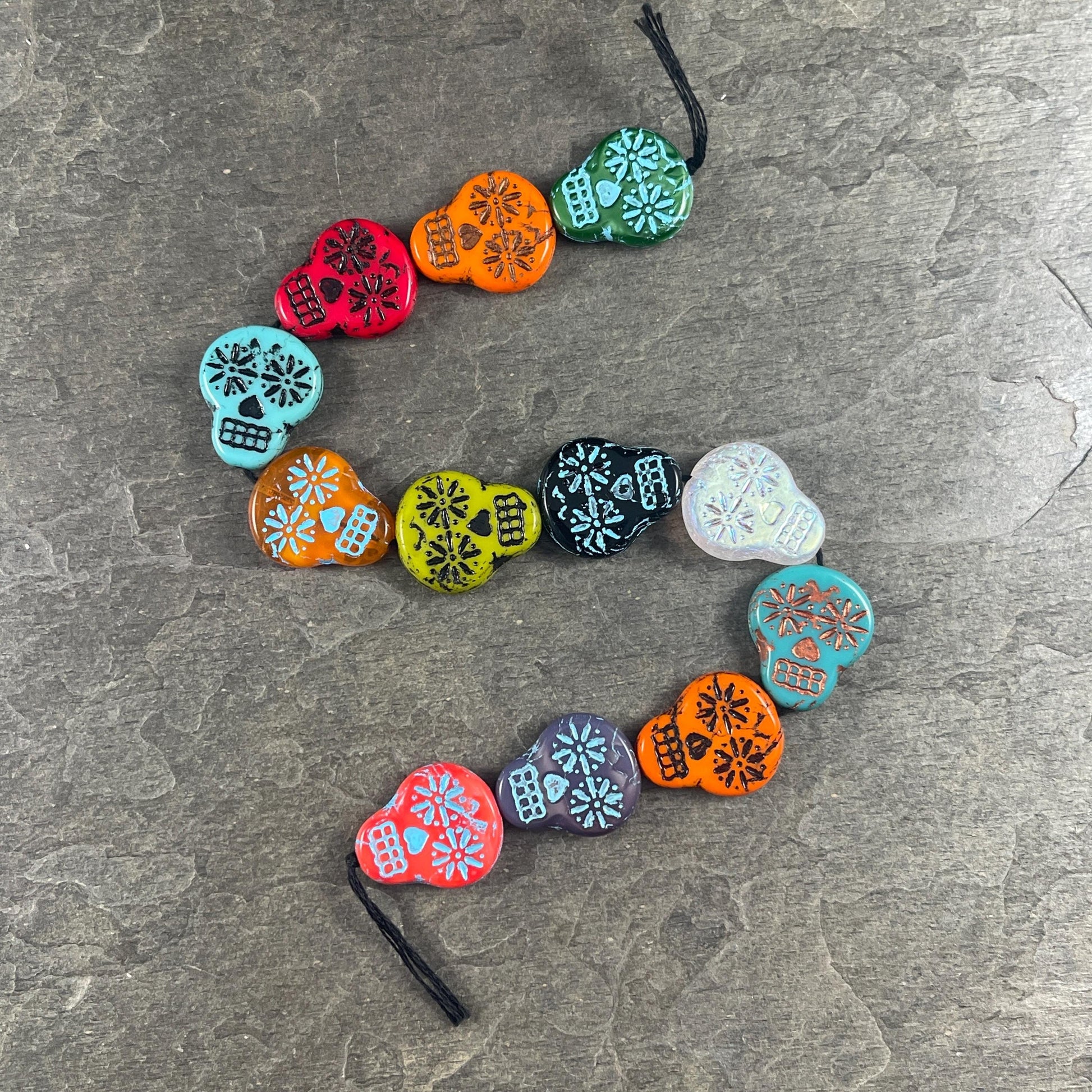 Czech Glass Sugar Skull Beads, Assortment Bead Soup Colorful Mix of Sugar Skull Beads (SS/Mix2) * Qty. 12