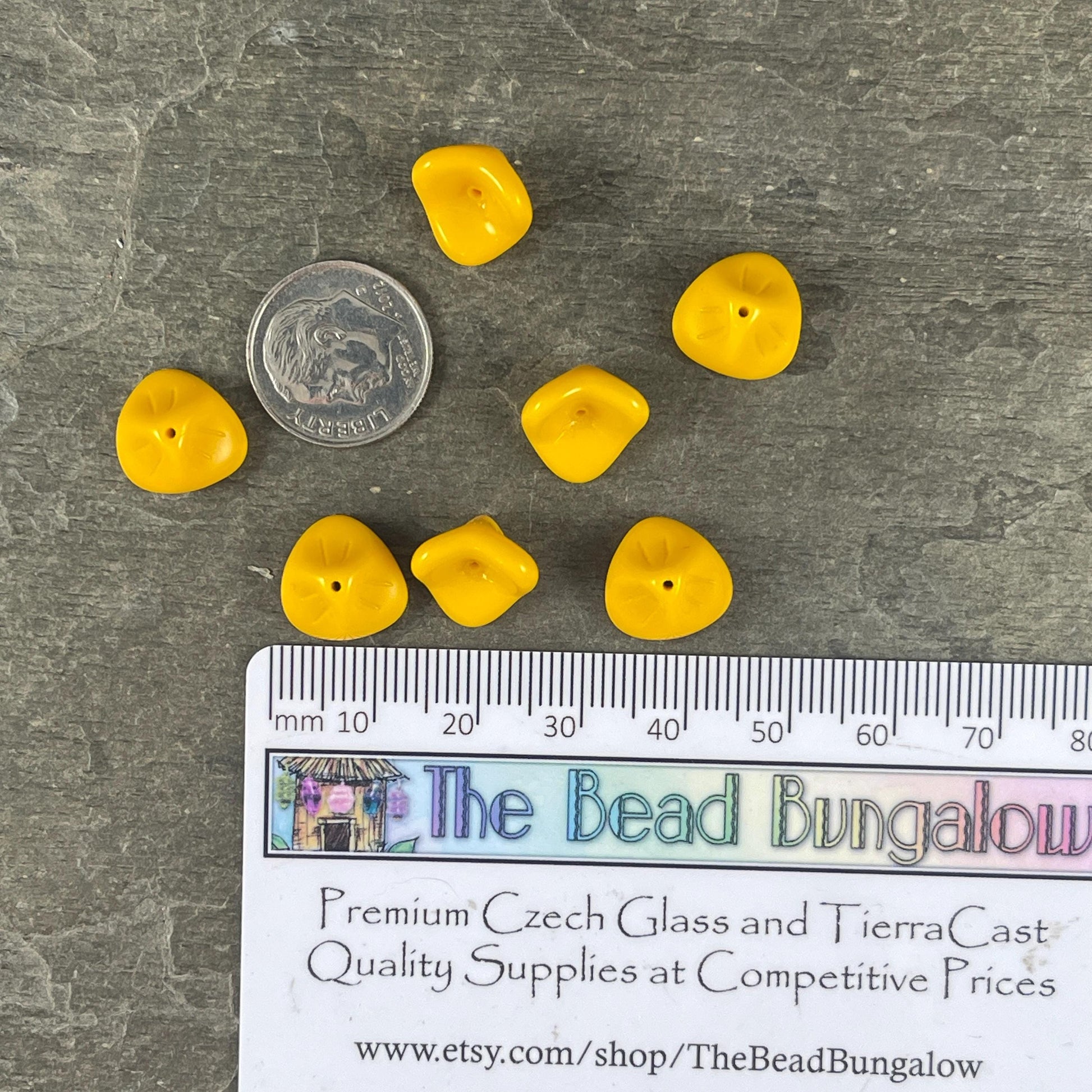 Opaque Yellow Flower Dark Purple 3-Petal Flower Beads Czech Glass Beads Opaque Flower 12x9mm Bell Flower Bead (FLLB/RJ-1090) * Qty. 8