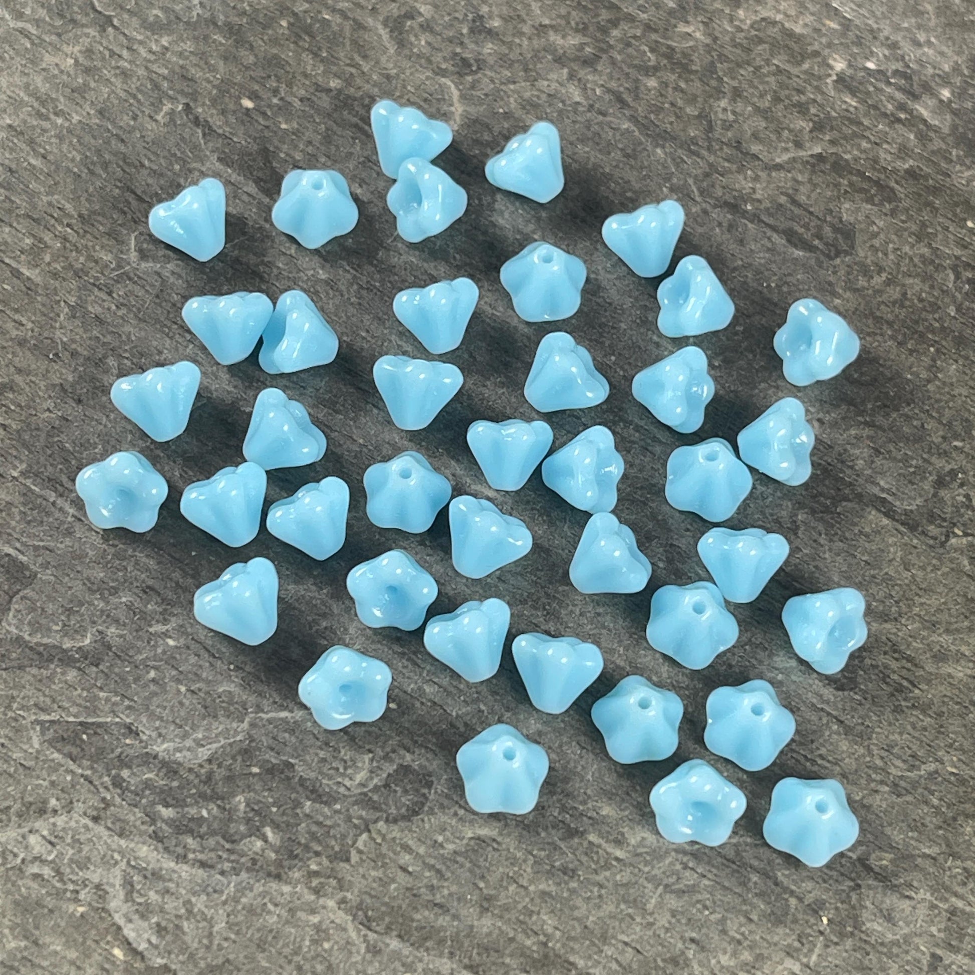 Light Blue Czech Glass Bell Flower Bead ~ Opaque Sky Blue Bell Flower (FL/6302) *