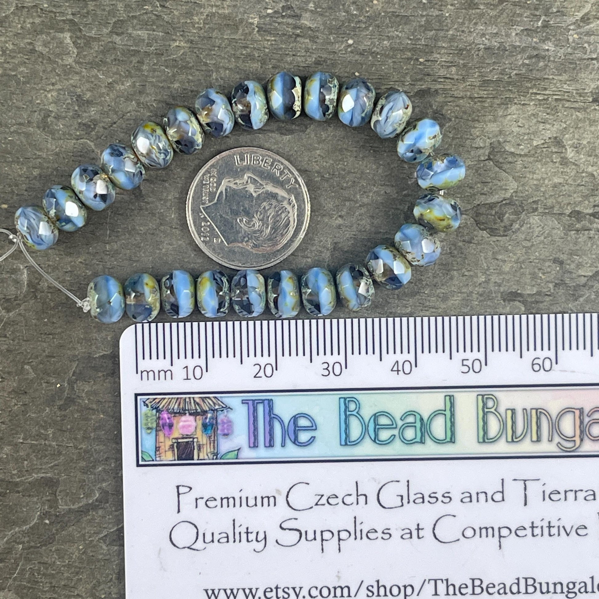 7x5mm Rondelle, Cornflower Blue and Transparent Glass with Picasso, Czech Glass Beads, Light Blue Picasso Bead (R7N-0821B) * Qty. 25