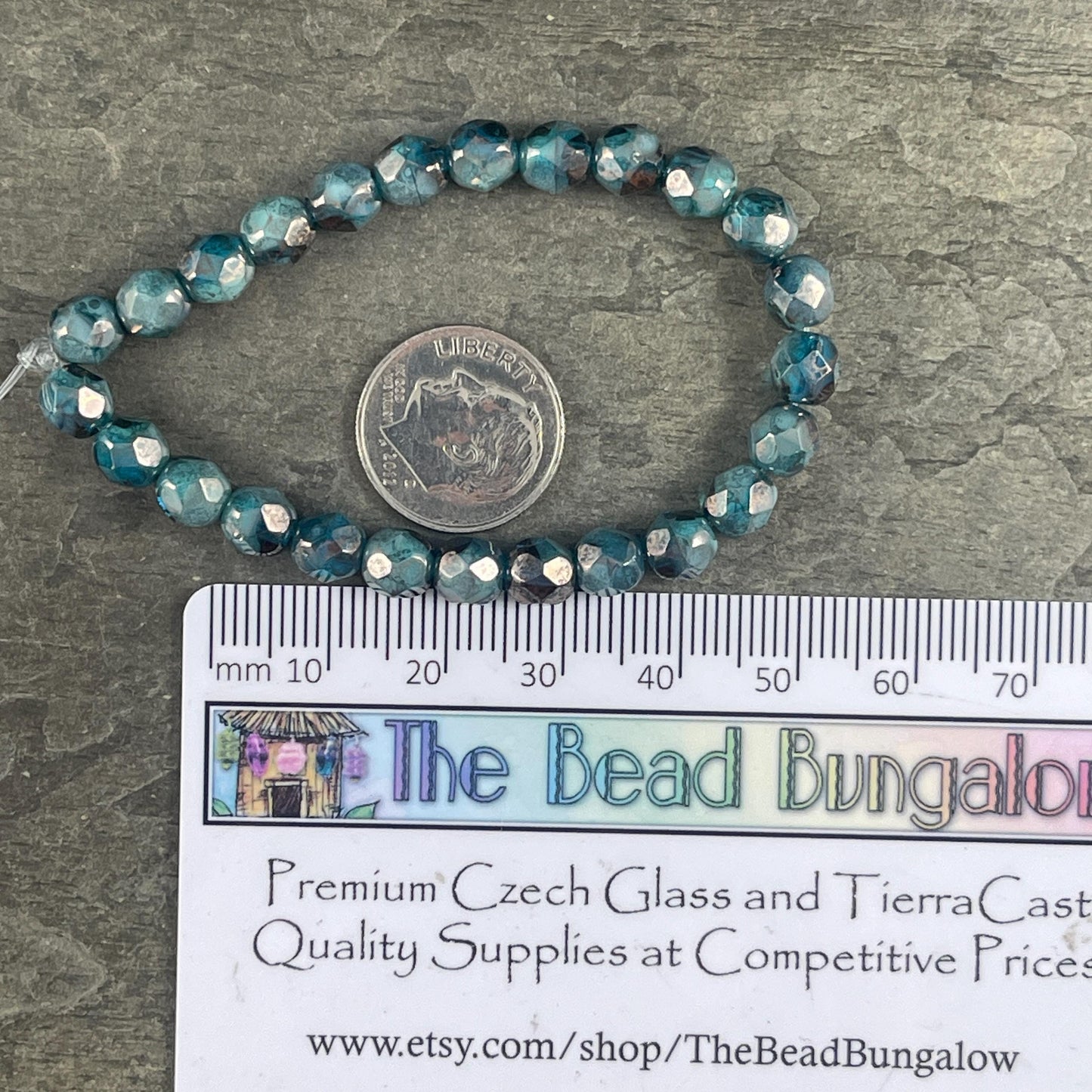 Czech Glass Beads, Capri Blue and Turquoise 6mm Faceted Round Beads - Pacific Blue Blend (FP6/N-123) * Qty 25