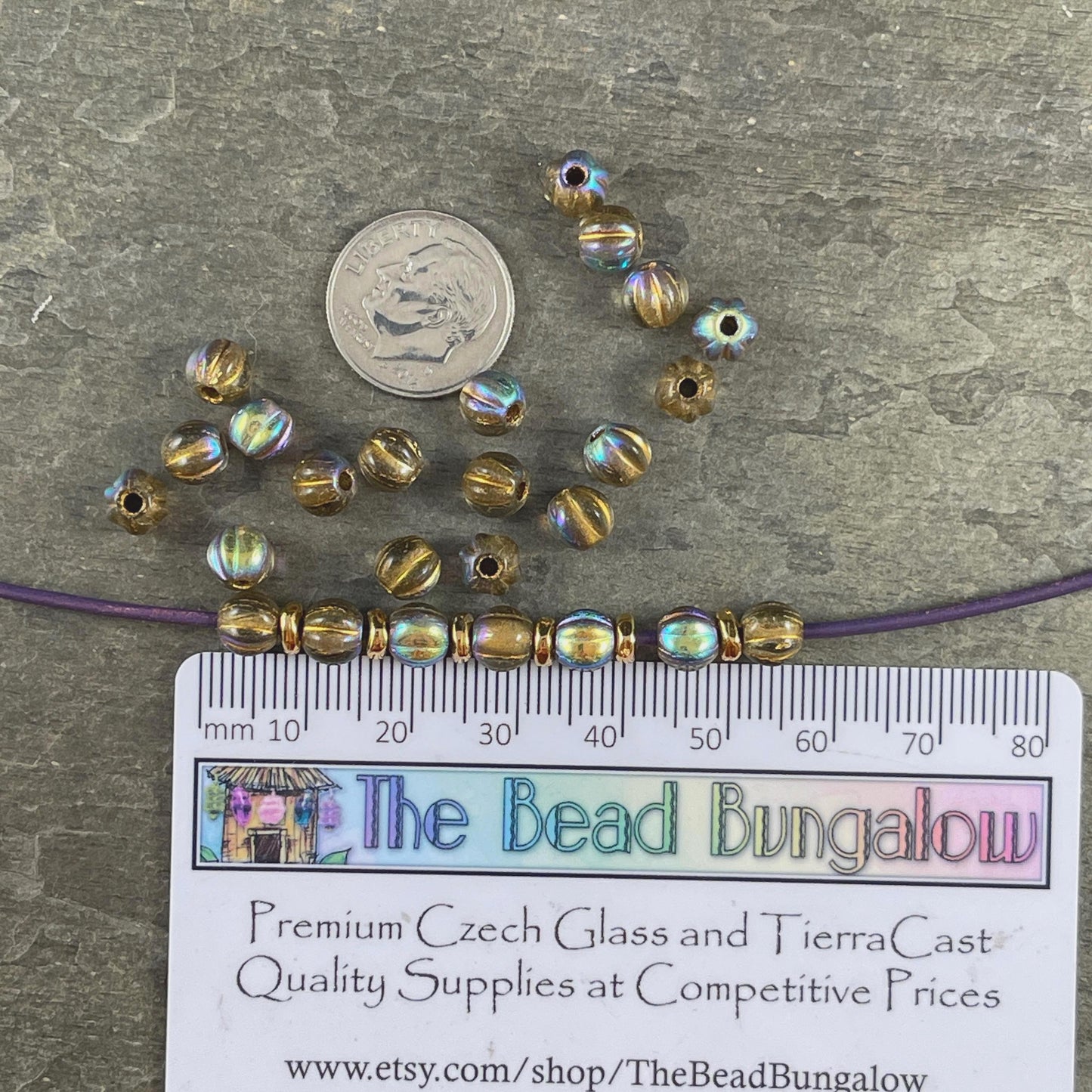Transparent Gold AB Large Hole Beads Czech Glass Beads - 6mm Large Hole Melon 6mm Clear with Gold Wash and AB Finish (BH6/N-065) * Qty. 25