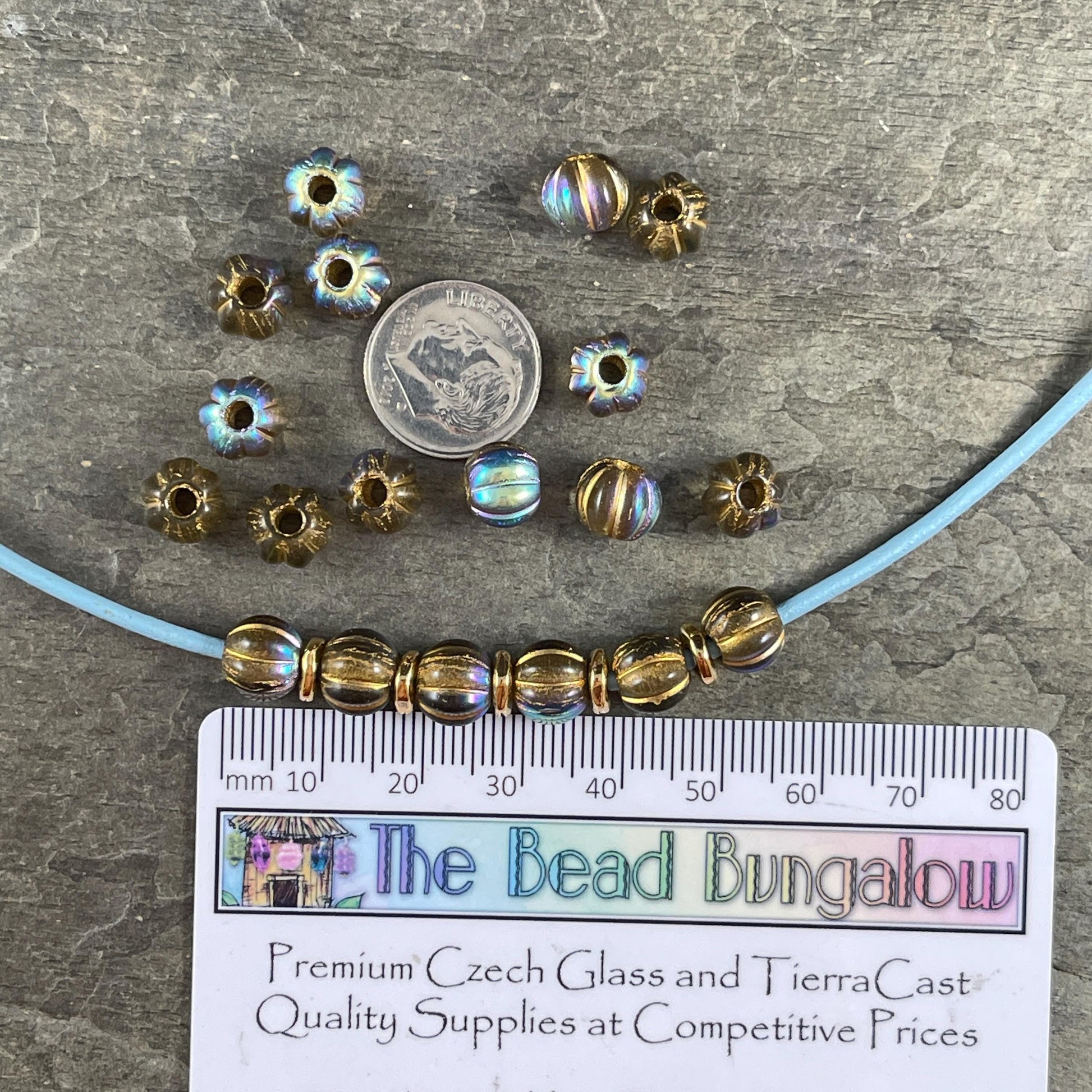 Czech Glass Beads - 8mm Gold Large Hole Melon Beads - Transparent Gold with Gold Wash and AB Finish (BH8/N-065) * Qty. 20