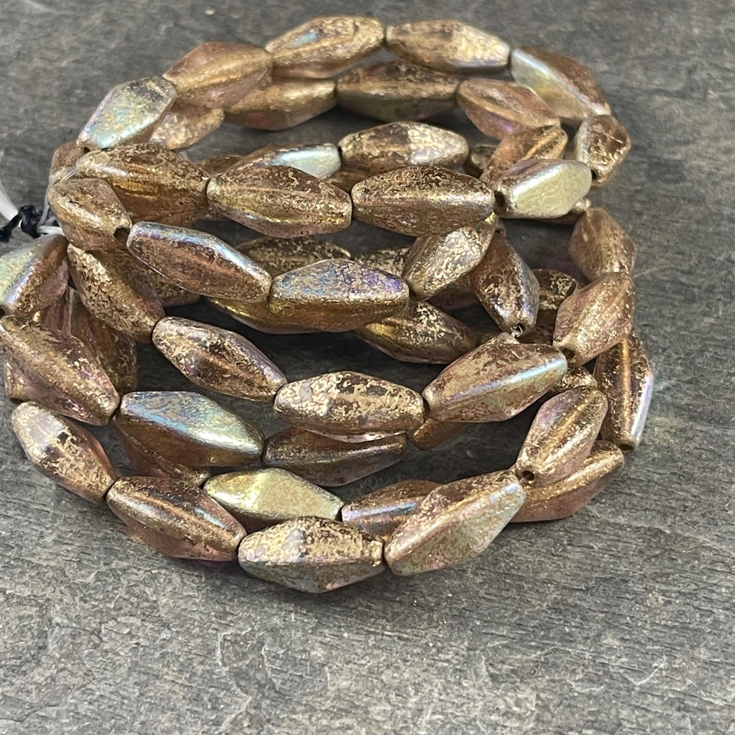 Czech Glass Beads - 14x7mm Rhombus Beads, Transparent Pale Pink, Etched Finish with Gold Wash and AB Finish (RHO/N-1671) * Qty. 10 Beads