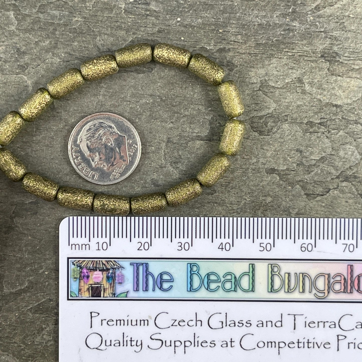 Czech Glass Beads - Etched Peridot Green 9x5mm Tube Bead, Peridot Green with Gold Wash (TBE/N-2114) * Qty. 16