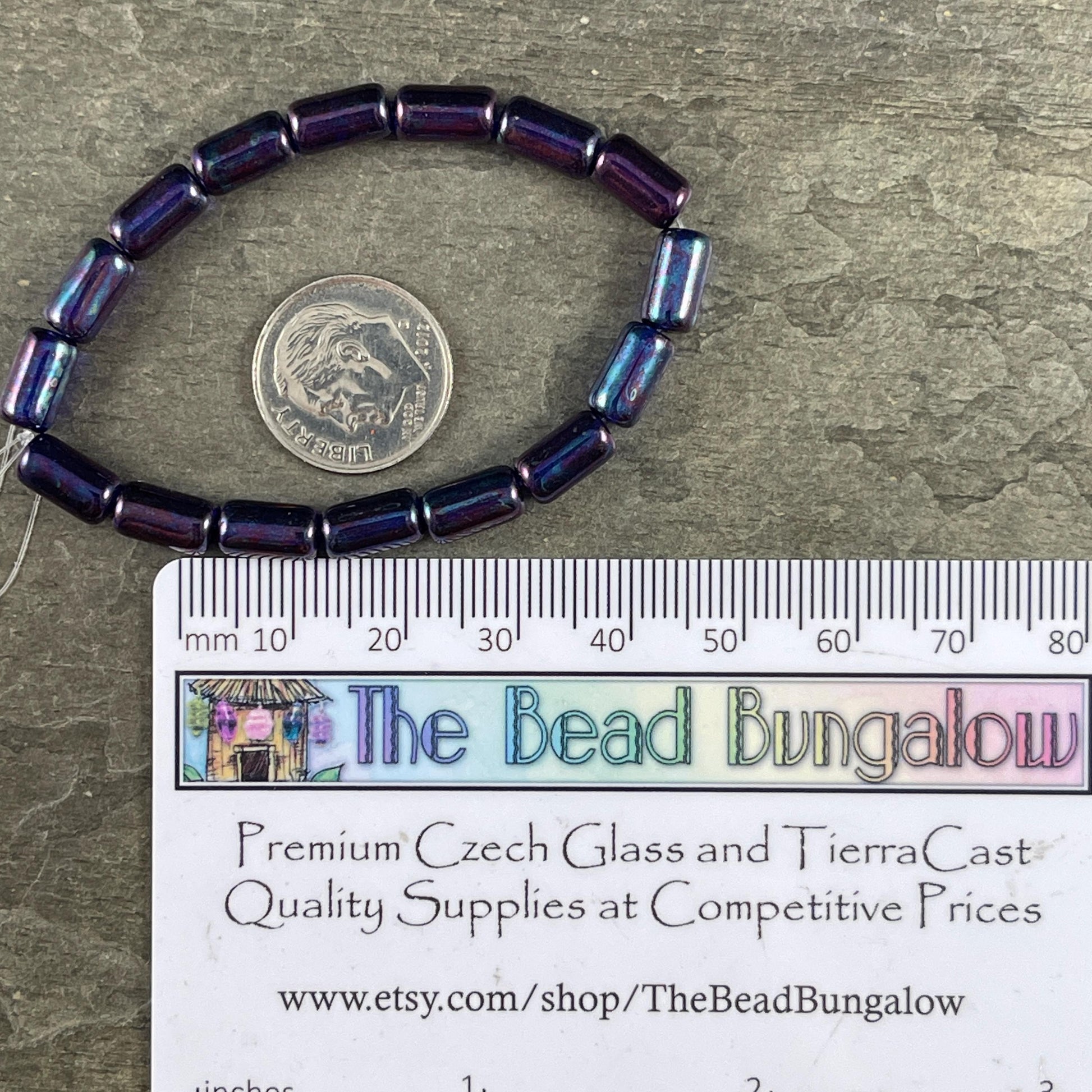 Czech Glass Beads - Dark Blue 9x5mm Tube Bead, Dark Sapphire Blue with Mother of Pearl Iridescent Finish (TBE/N-2115) * Qty. 16
