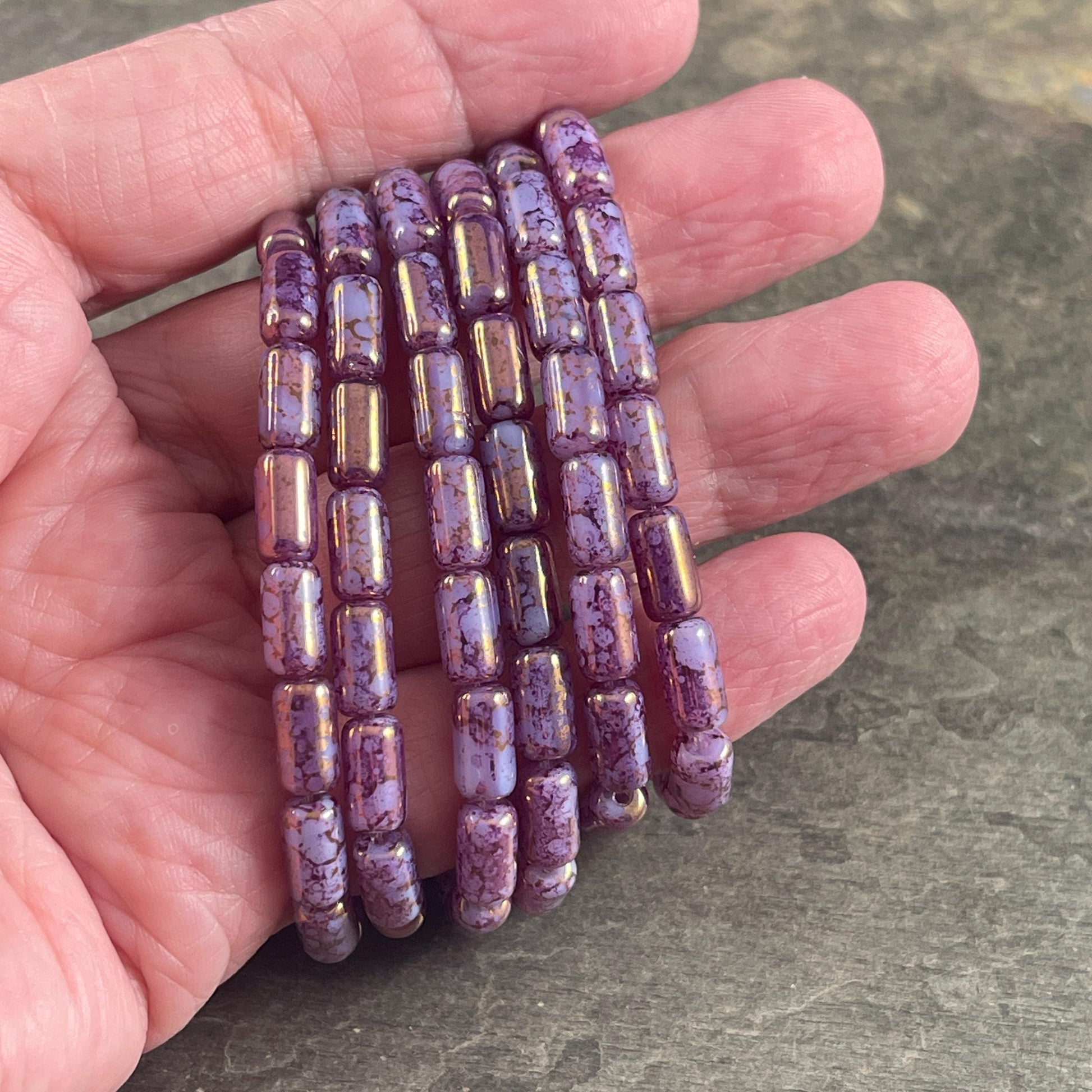 Czech Glass Beads - Purple 9x5mm Tube Bead, Thistle and Plum Picasso Beads (TBE/N-2111) * Qty. 16