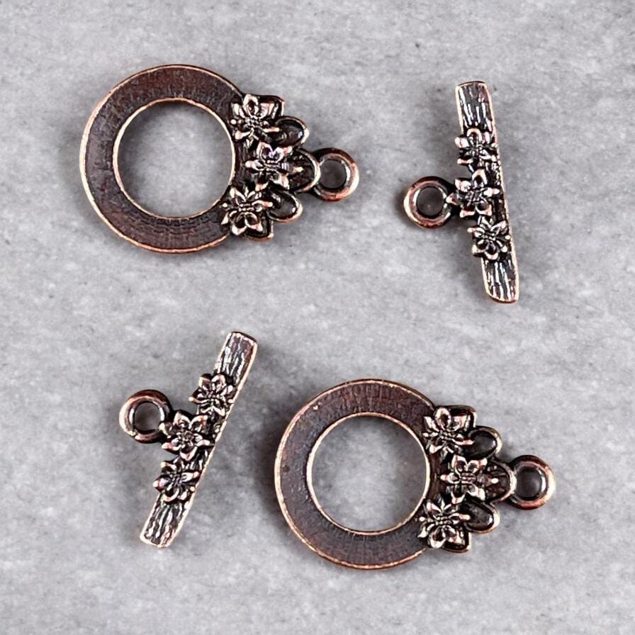 TierraCast Antiqued Copper Toggle Clasp, Blossom Collection, 17x21mm Medium Size Clasp with Floral Design (PF/1071-87) * Qty. 2
