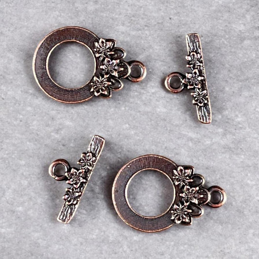 TierraCast Antiqued Copper Clasp, 17x21mm Toggle Clasp with Floral Design (PF/1071-87) * Qty. 2