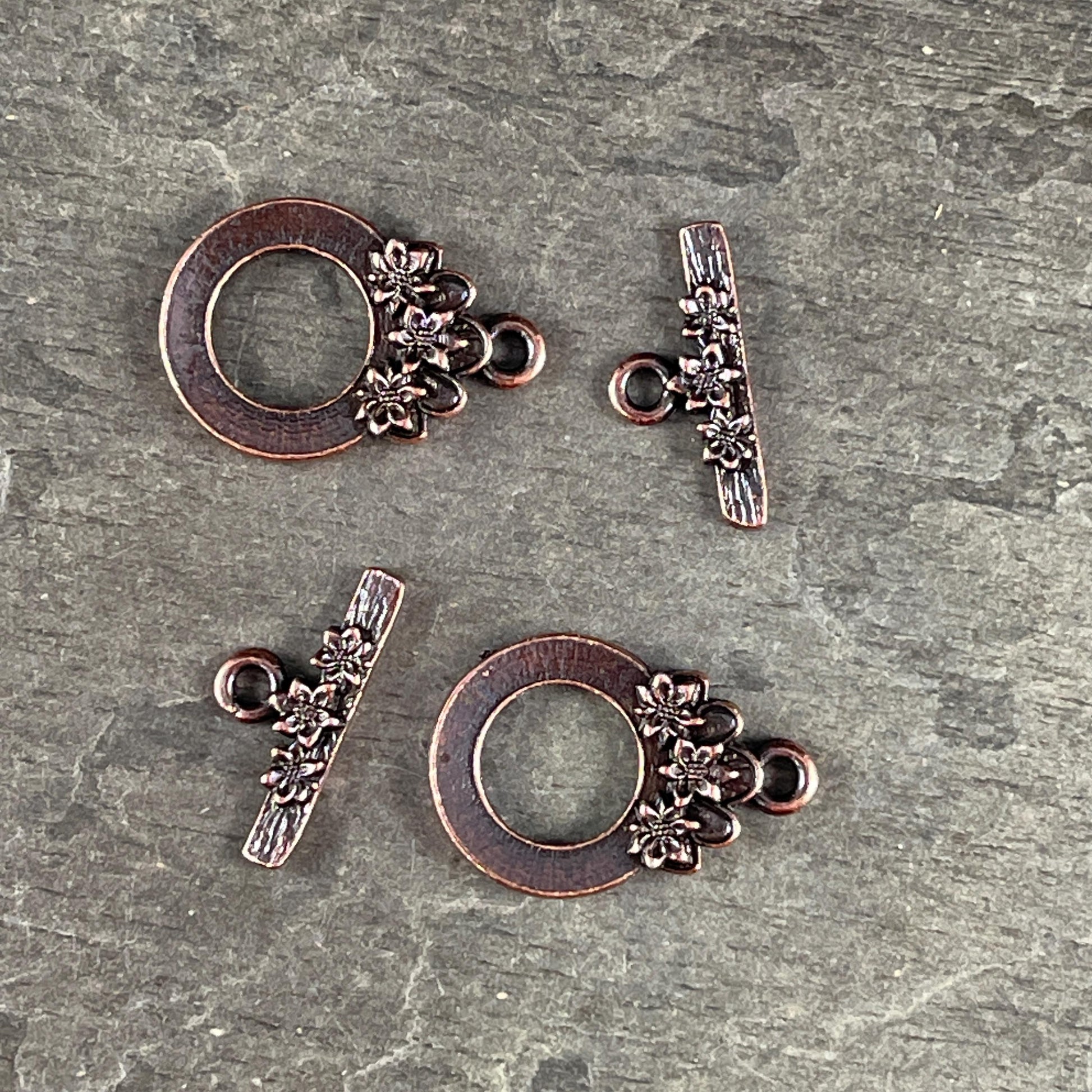 TierraCast Antiqued Copper Toggle Clasp, Blossom Collection, 17x21mm Medium Size Clasp with Floral Design (PF/1071-87) * Qty. 2