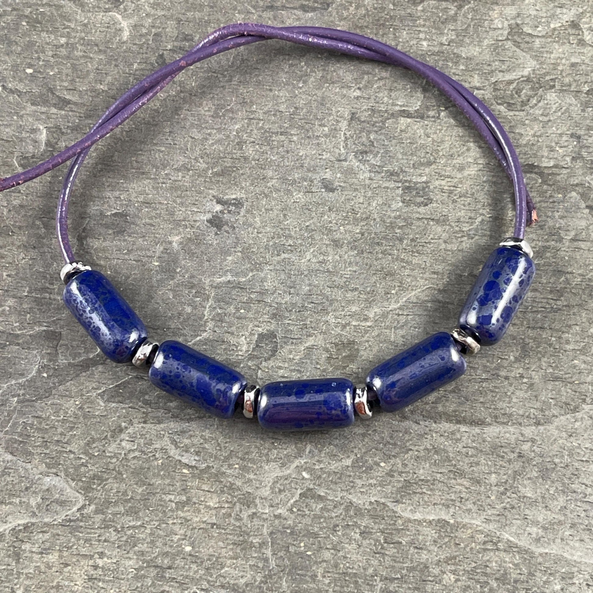 Czech Glass Beads - 14x7mm Large Hole Tube Bead, Cobalt Blue with Silver Picasso Finish, 2mm Hole (TUBE/N-2131) * Qty. 10