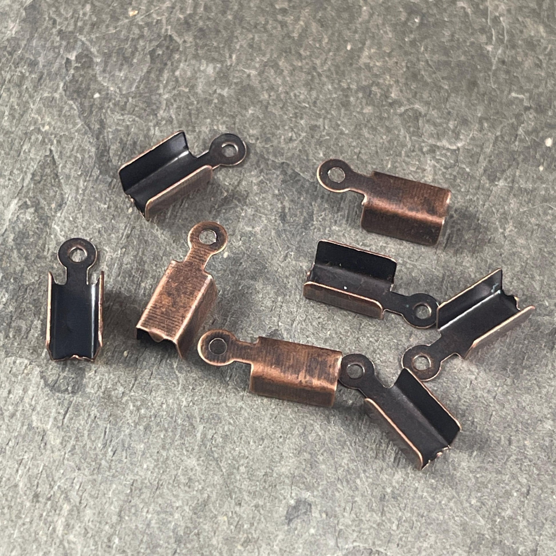 Antiqued Copper Cord Ends, Finishing Ends with Loop, Flat Folding Crimp for Leather or Cord (ZX999-R) * Qty. 200