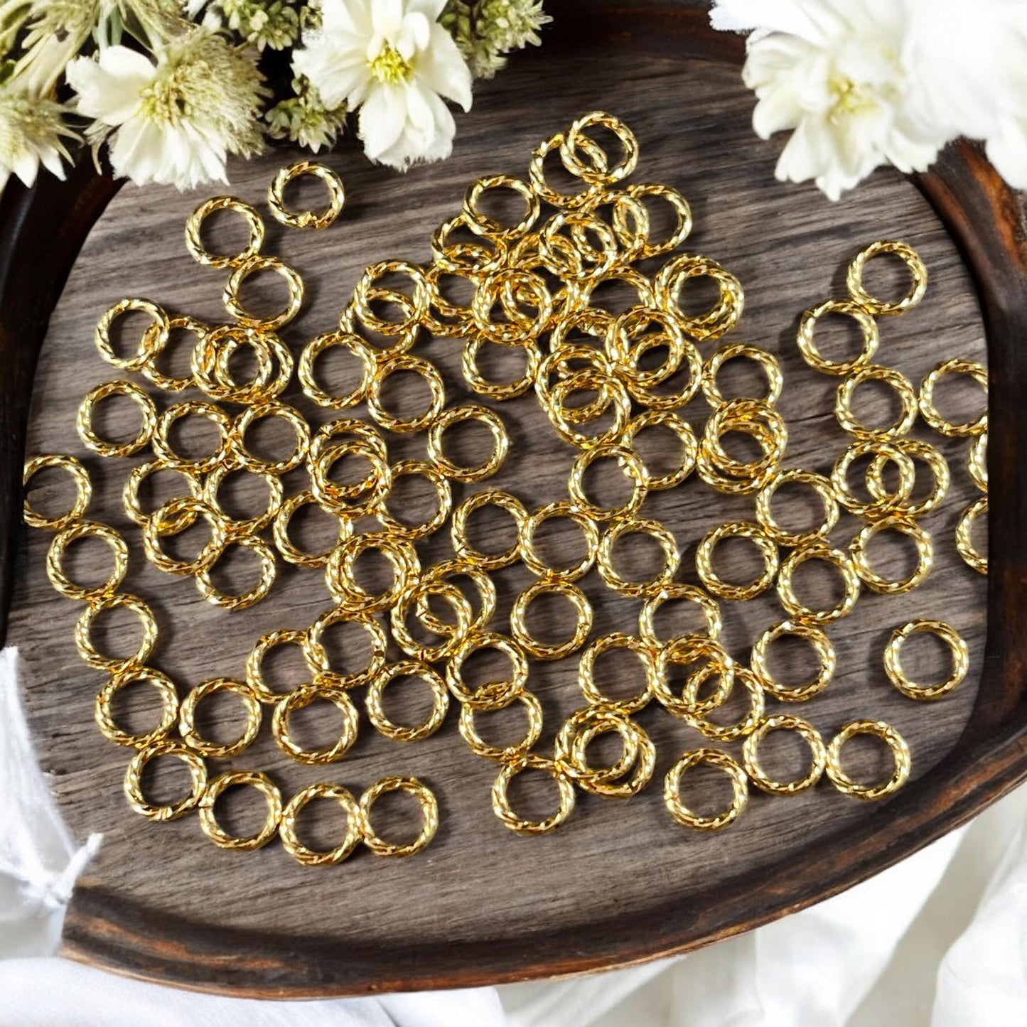 6mm Twisted Jump Rings, Gold Decorative Jump Rings, 18g Open Jumprings, Small Gold Jump Rings (FMG/7041) * Qty. 100