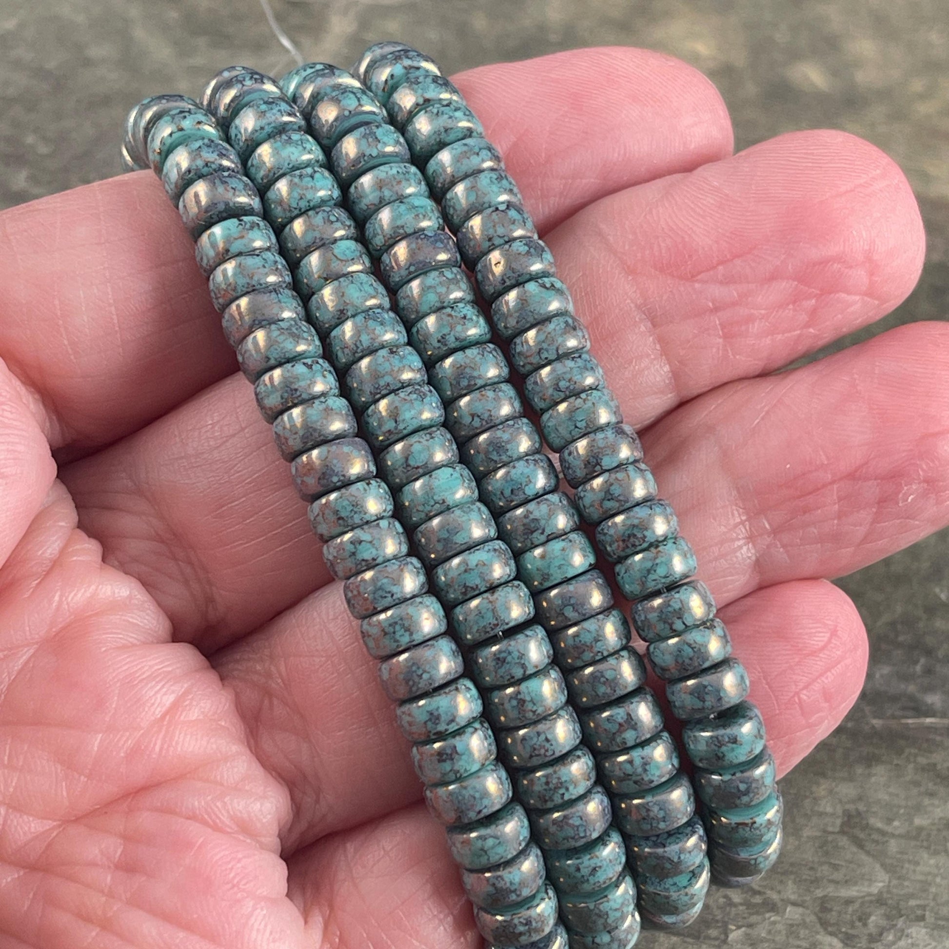 Czech Glass Beads - 6mm Heishi Rondelle, Slate Blue with Bronze Picasso (HSH/N-0578) * 50 Beads