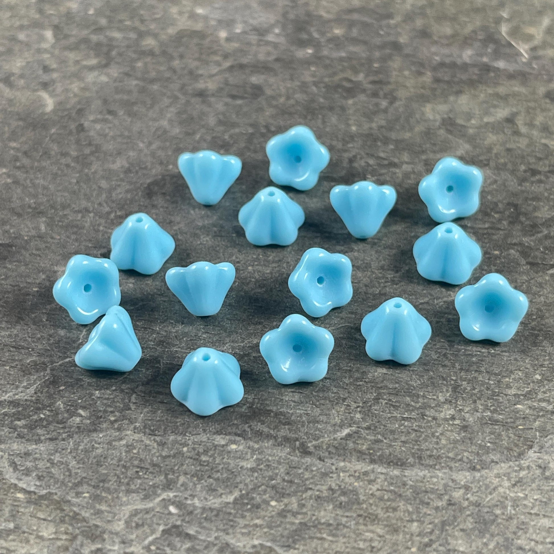 Light Blue Czech Glass Bead, 8x6mm Baby Bell Flower, Opaque Sky Blue Bell Flower (FL/6302) * Qty. 24