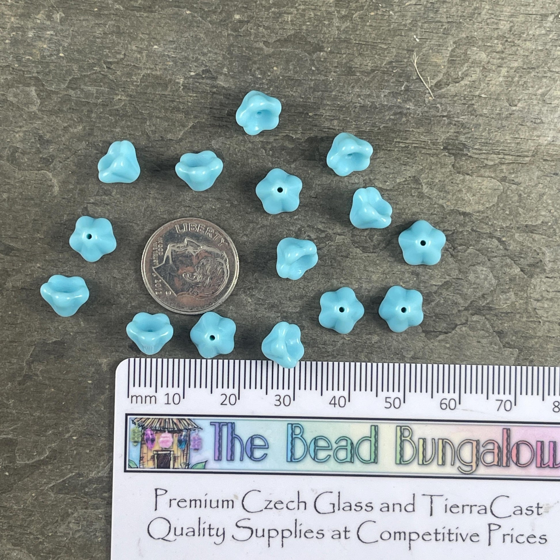 Light Blue Czech Glass Bead, 8x6mm Baby Bell Flower, Opaque Sky Blue Bell Flower (FL/6302) * Qty. 24