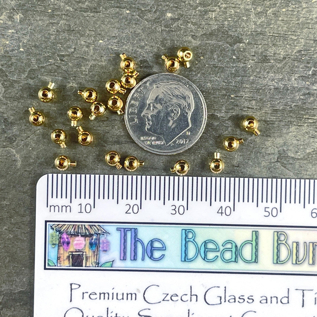 Round Crimp Bead, 3.2mm Stopper Beads, 24k Gold Plated Brass, Nickel Free (PF/929-32-12) * Qty. 20