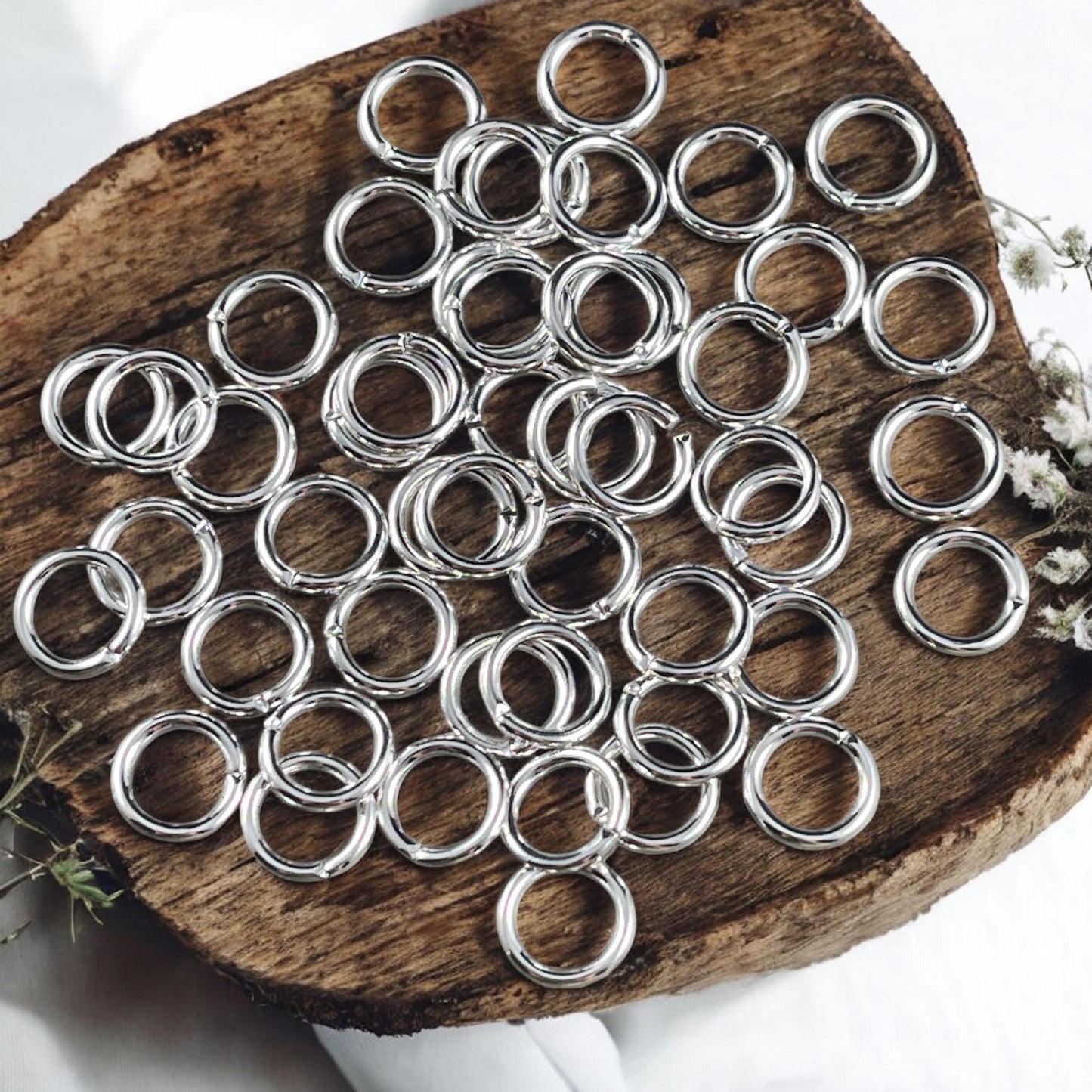 8mm Round Jump Rings, 16g Open, Silver Plated Brass (FMG/5170) * Qty. 100