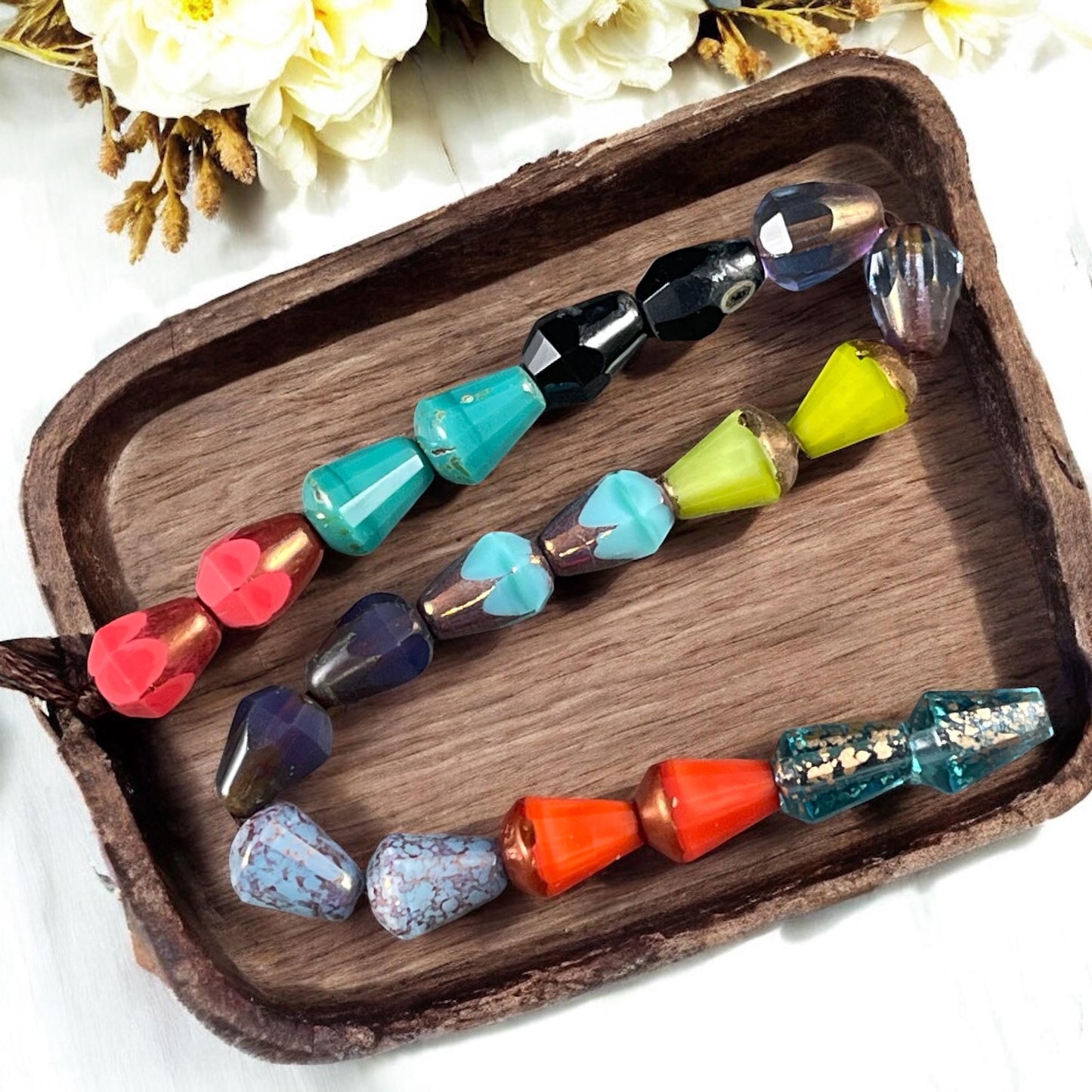 Czech Glass Beads, Colorful Mix of Faceted Teardrop Pairs, 8mm Glass Teardrop Assortment (BBEM/628.04) * Qty. 20