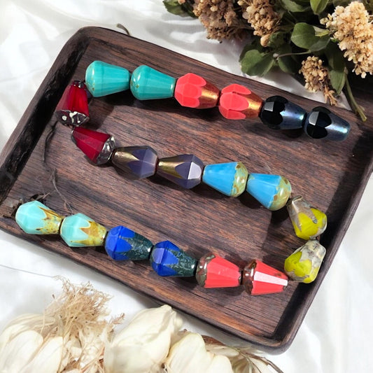 Czech Glass Beads, Colorful Mix of Faceted Teardrop Pairs, 8mm Glass Teardrop Assortment (BBEM/628.06) * Qty. 20
