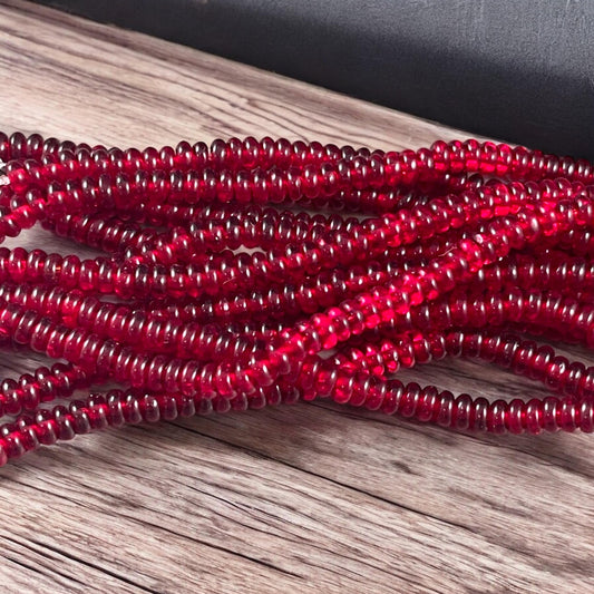 Czech Glass Beads - Ruby Red 4x2mm Heishi Rondelle, Transparent Ruby Red (RD4/SM-9010) * Qty. 100