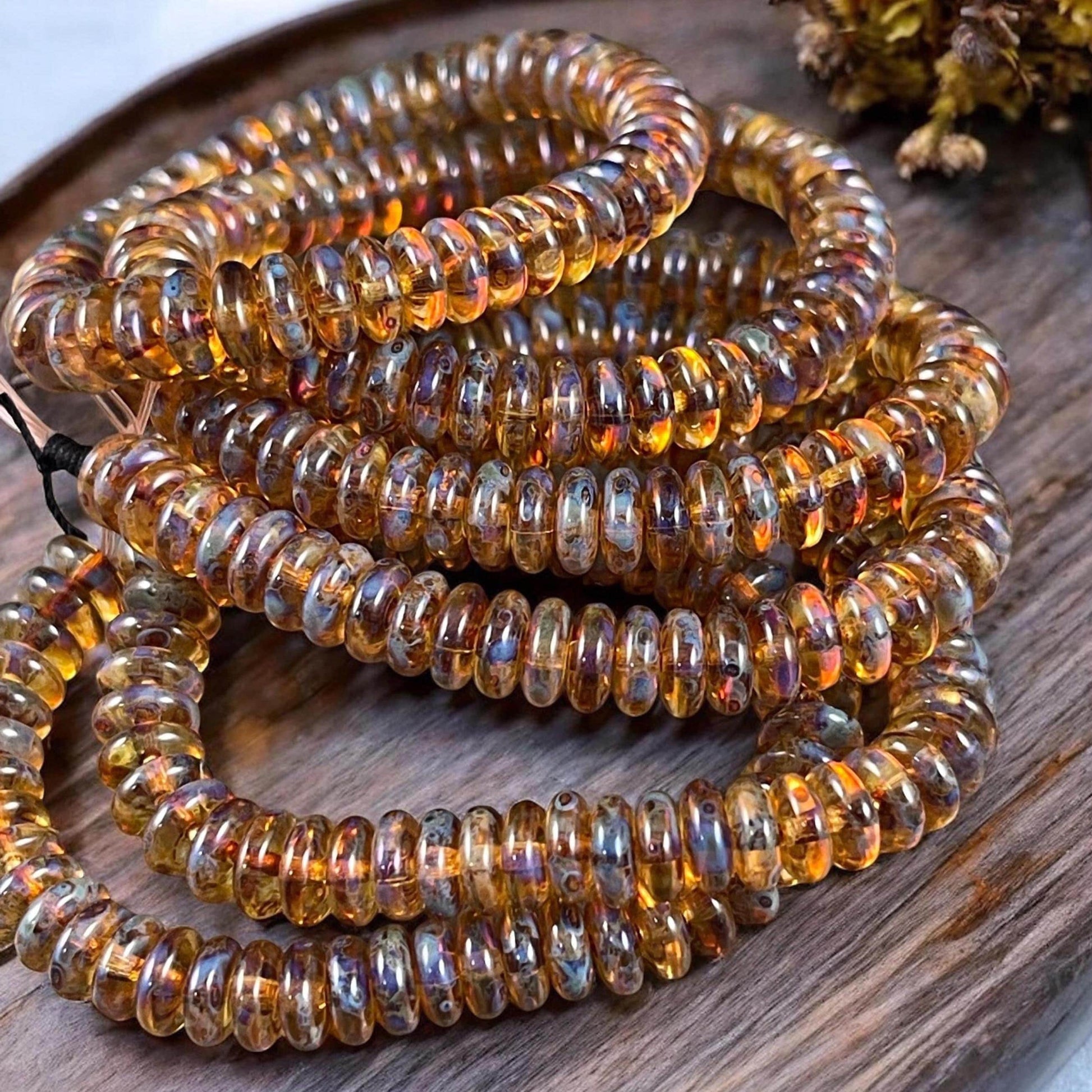 Czech Glass Beads - 6x2mm Heishi Rondelle, Transparent with Full Picasso (DSC/2066) * Qty. 50