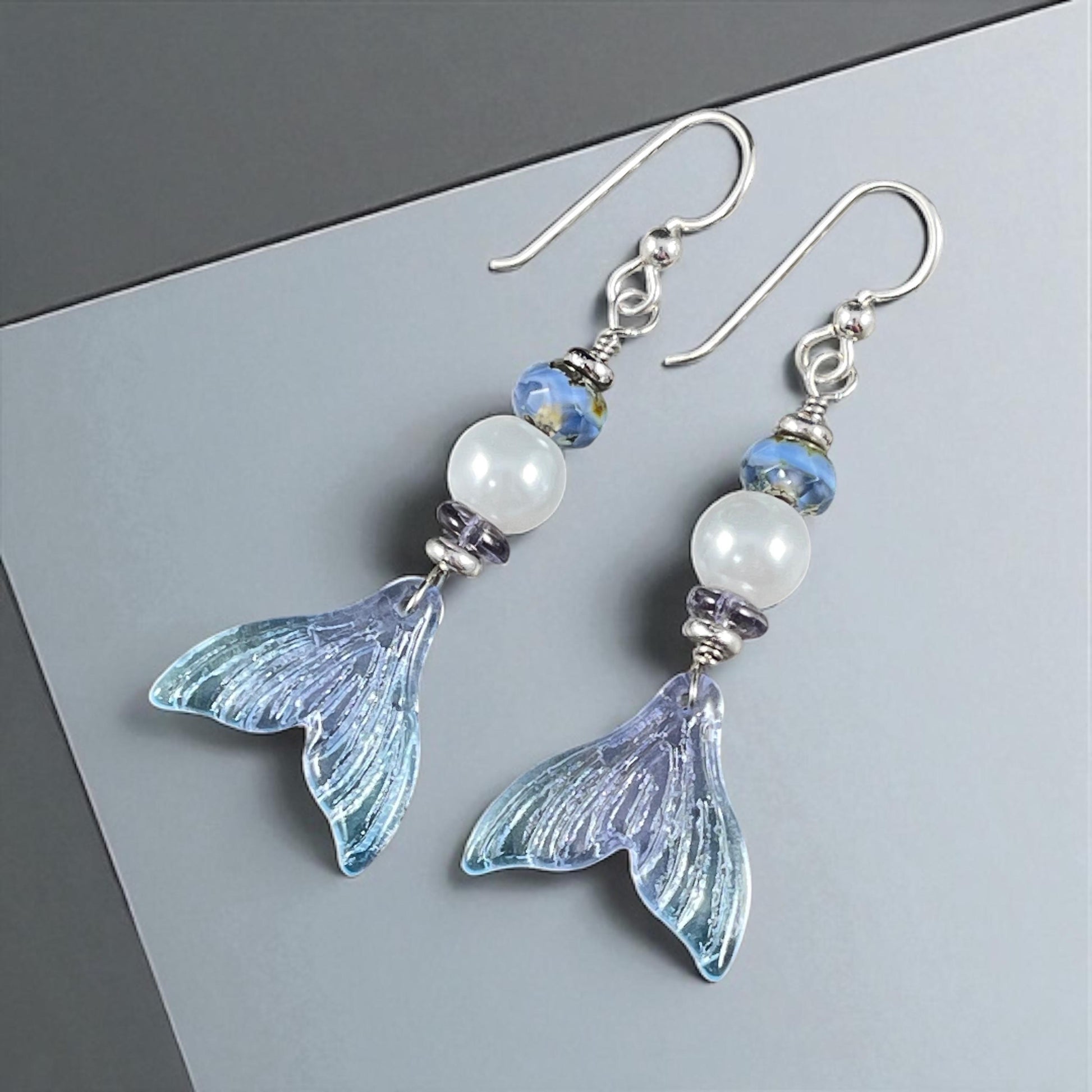 Mermaid Tail, Glass Charm, Pink, Blue or Orange Glass Whale Tail, Charms for Earrings