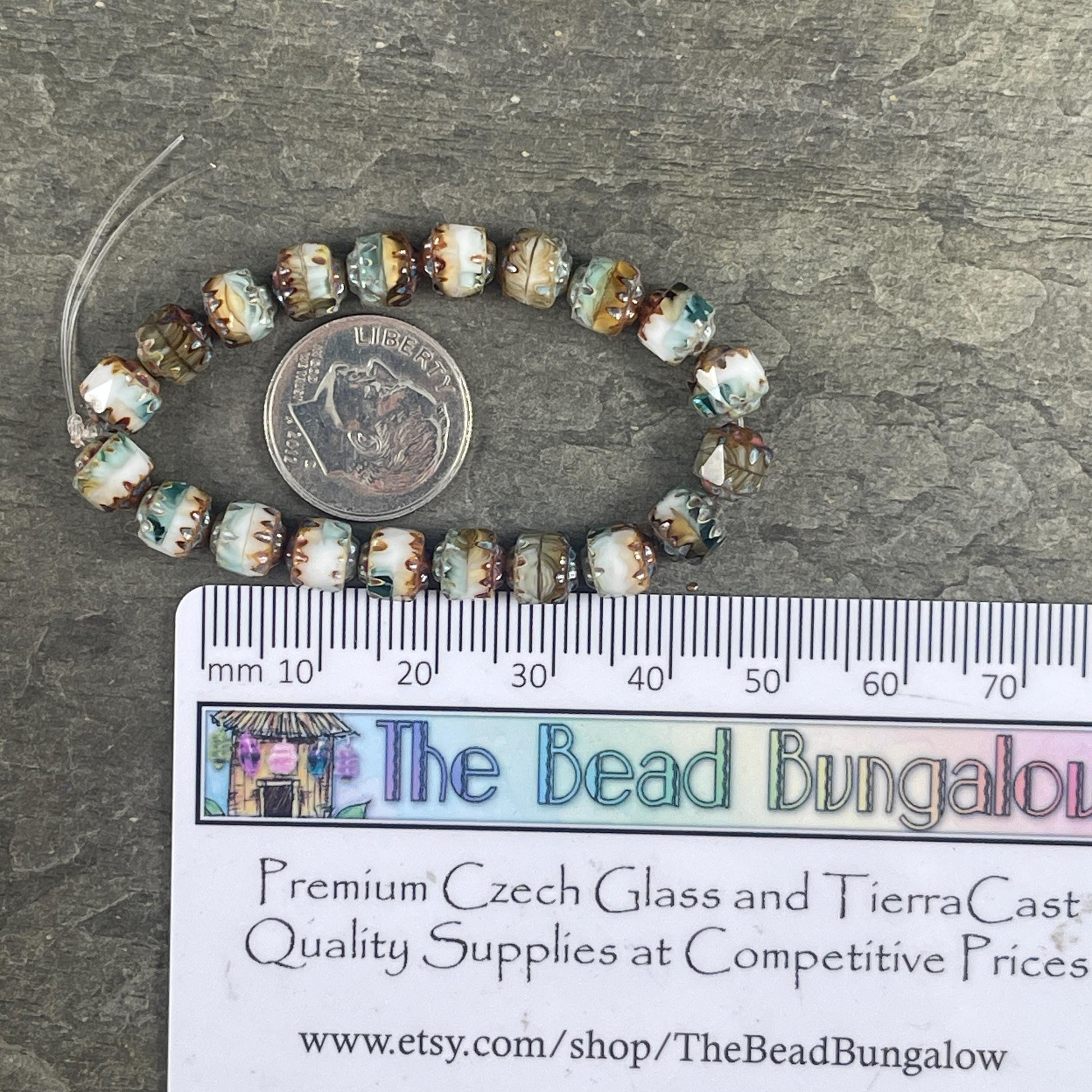 Czech Glass Beads - 6mm Faceted White, Aqua, Brown and Gold Picasso Beads, Cathedral Cut (CT6/N-041) * Qty. 20