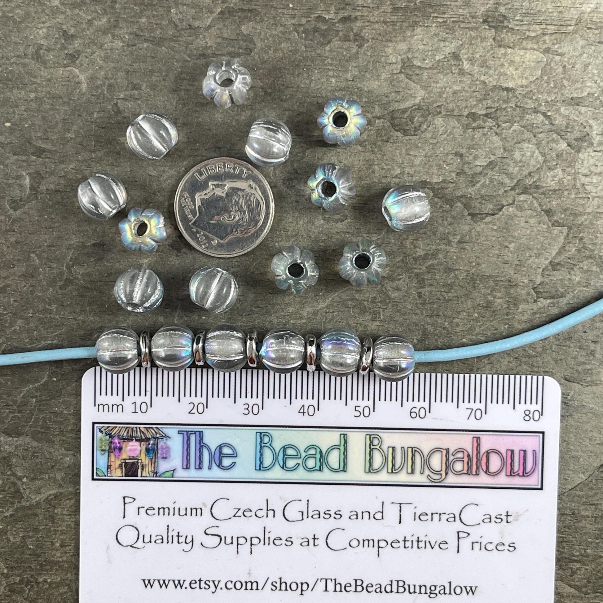 Czech Glass Beads - 8mm Silver Large Hole Melon Beads - Transparent Glass with Silver Wash and AB Finish (BH8/N-088) * Qty. 20