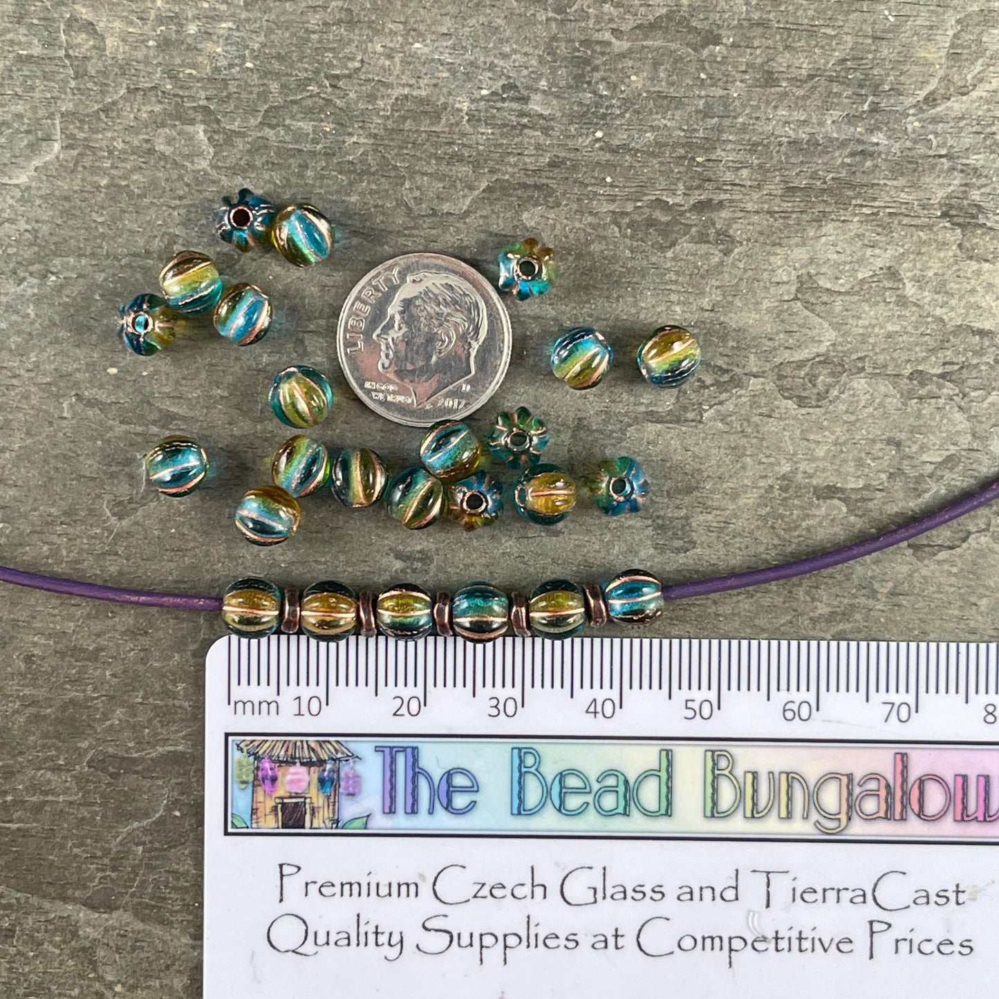 6mm Large Hole Melon Czech Glass Beads ~ Teal and Brown Large Hole Round Beads (BH6/N-086) * Qty 25