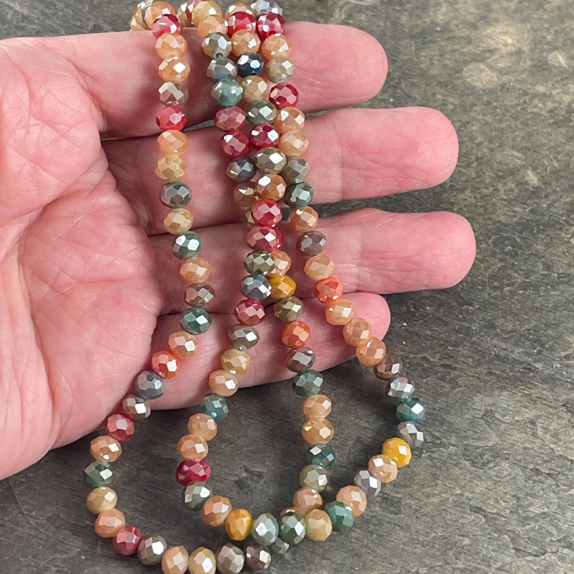 6x5mm Faceted Glass Beads, Mulit-Colored Faceted Rondelles, Fall Colors (Asst-6) * 80 Beads