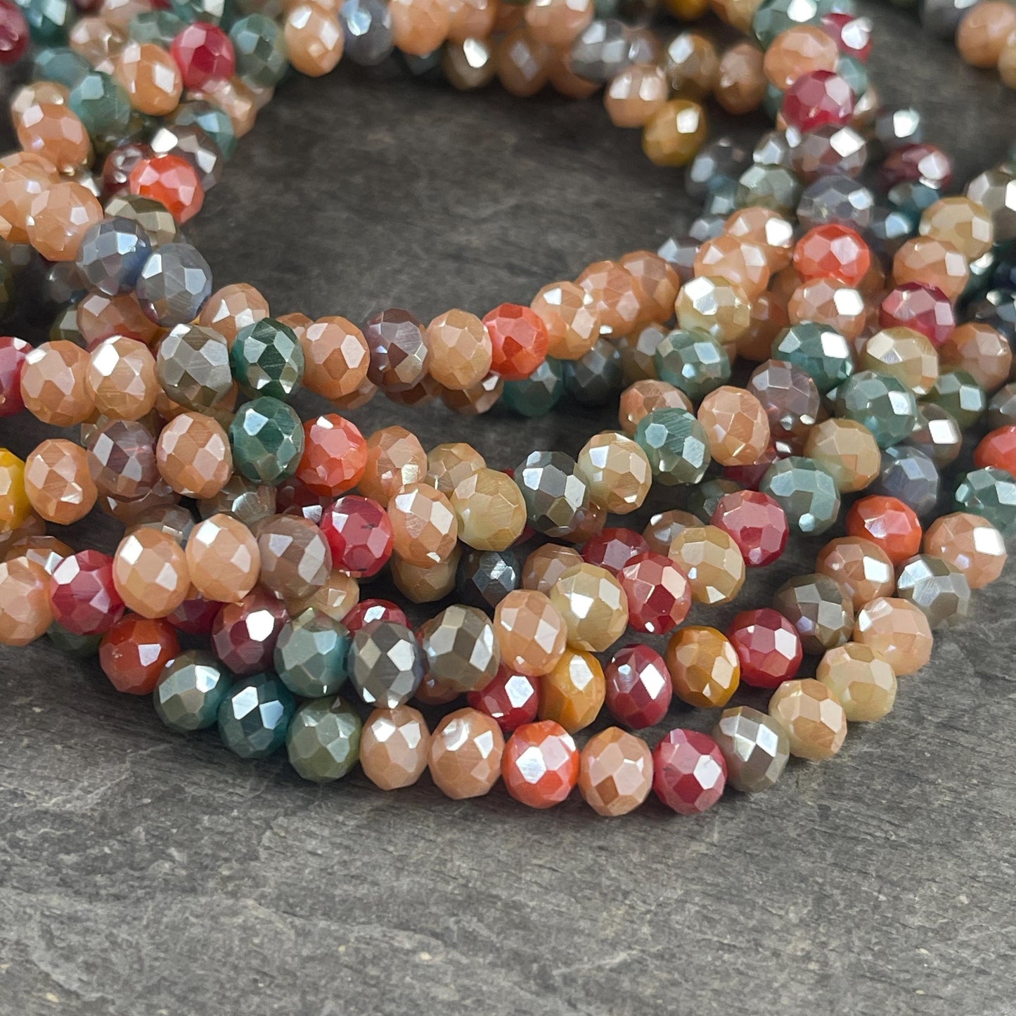 6x5mm Faceted Glass Beads, Mulit-Colored Faceted Rondelles, Fall Colors (Asst-6) * 80 Beads