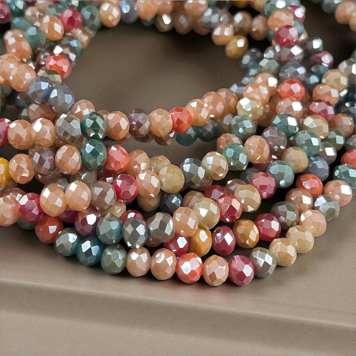 6x5mm Faceted Glass Beads, Mulit-Colored Faceted Rondelles, Fall Colors (Asst-6) * 80 Beads