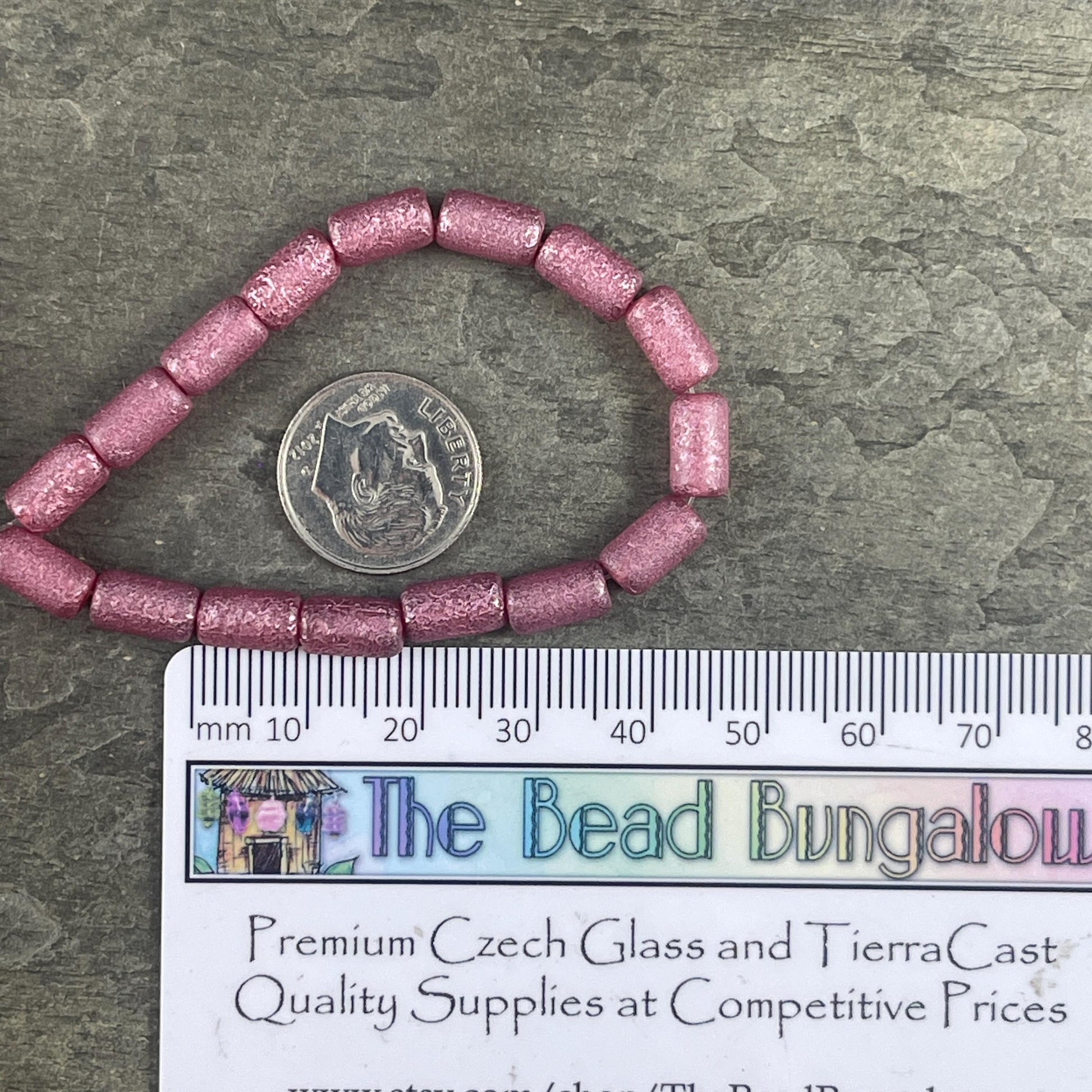Czech Glass Beads - Etched Pink 9x5mm Tube Bead, Pink Glass with Metallic Pink Wash (TBE/N-2117) * Qty. 16
