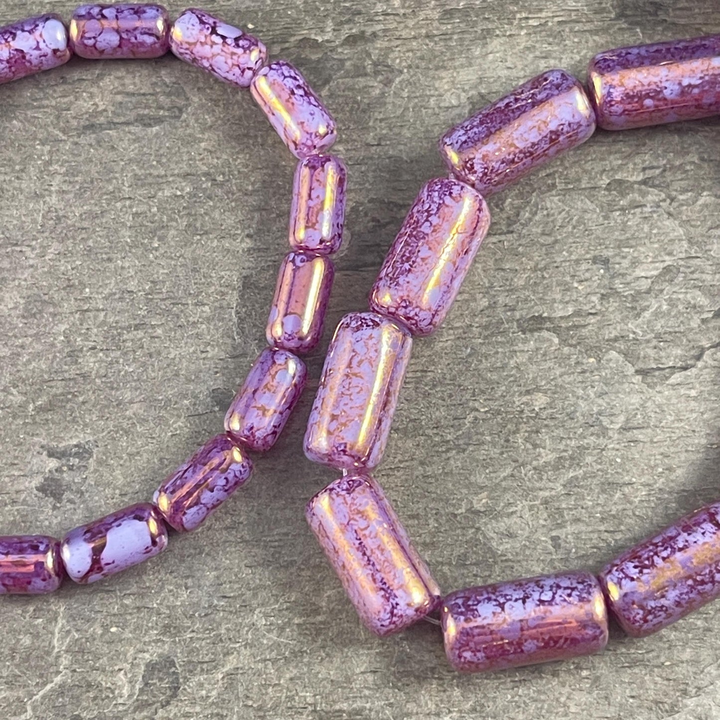 Czech Glass Beads - Purple 9x5mm Tube Bead, Thistle and Plum Picasso Beads (TBE/N-2111) * Qty. 16
