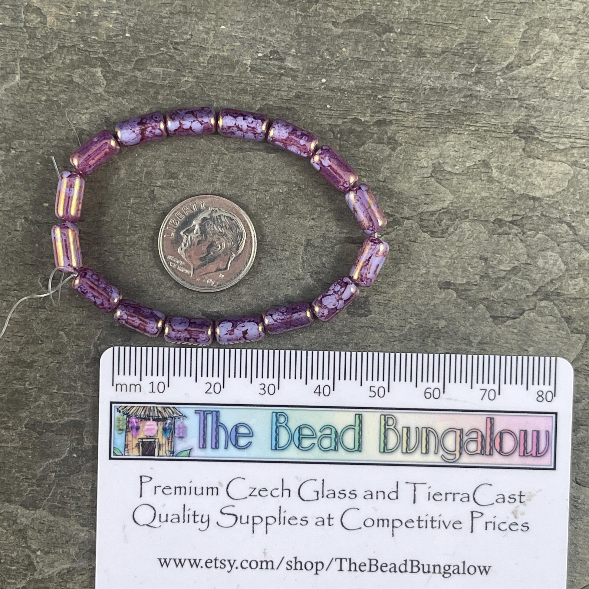 Czech Glass Beads - Purple 9x5mm Tube Bead, Thistle and Plum Picasso Beads (TBE/N-2111) * Qty. 16